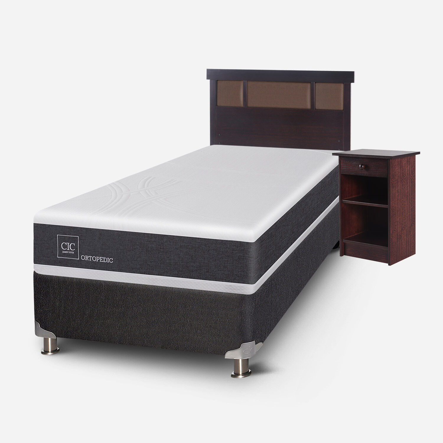 Box Spring 1,5 Plazas Ortopedic 5 Zonas + Set Dubl&iacute;n Chocolate