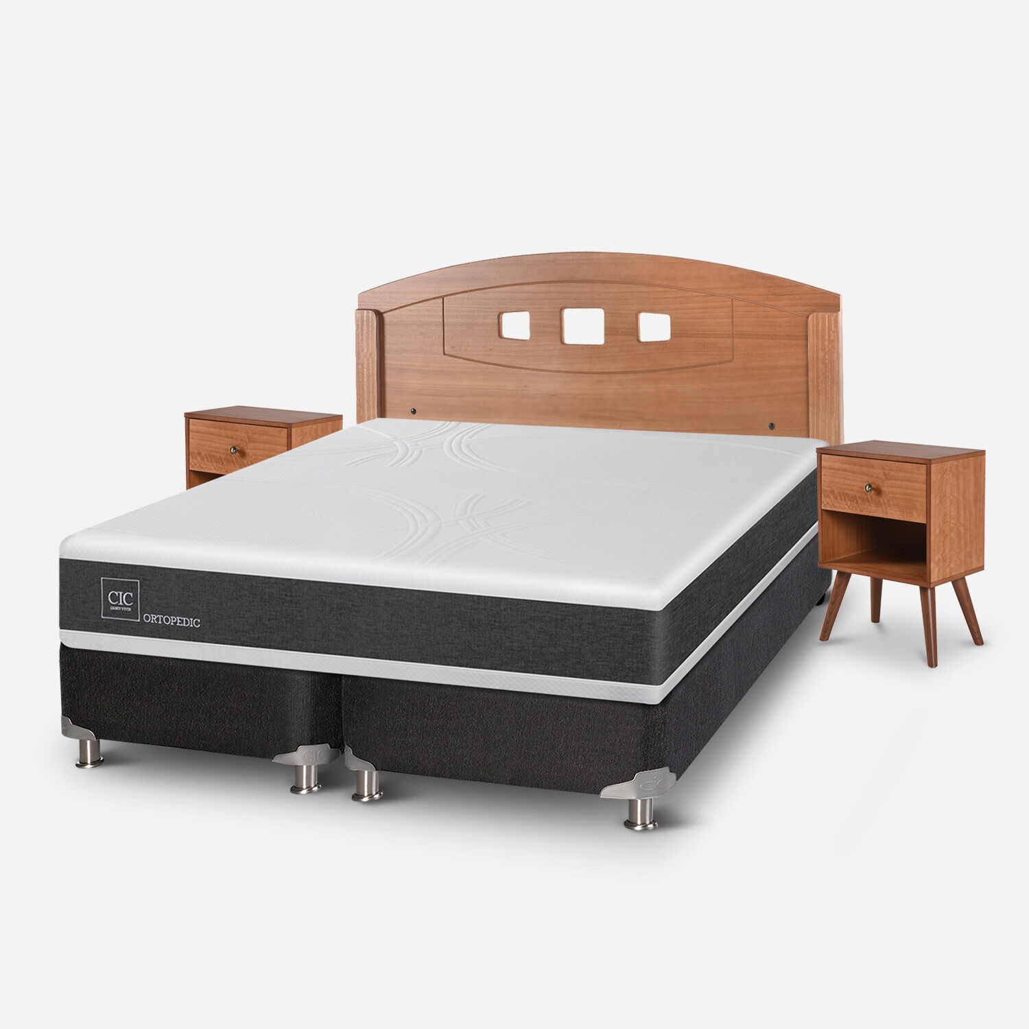 Box Spring 2 Plazas Ortopedic Base Dividida 5 Zonas + Set Gales Caramel