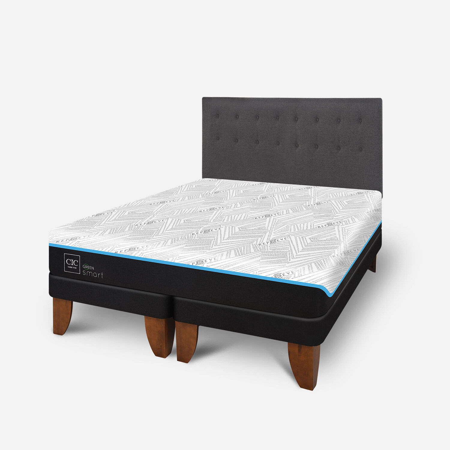 Cama Europea King Infinity Green Base Dividida + Respaldo &Eacute;ufrates