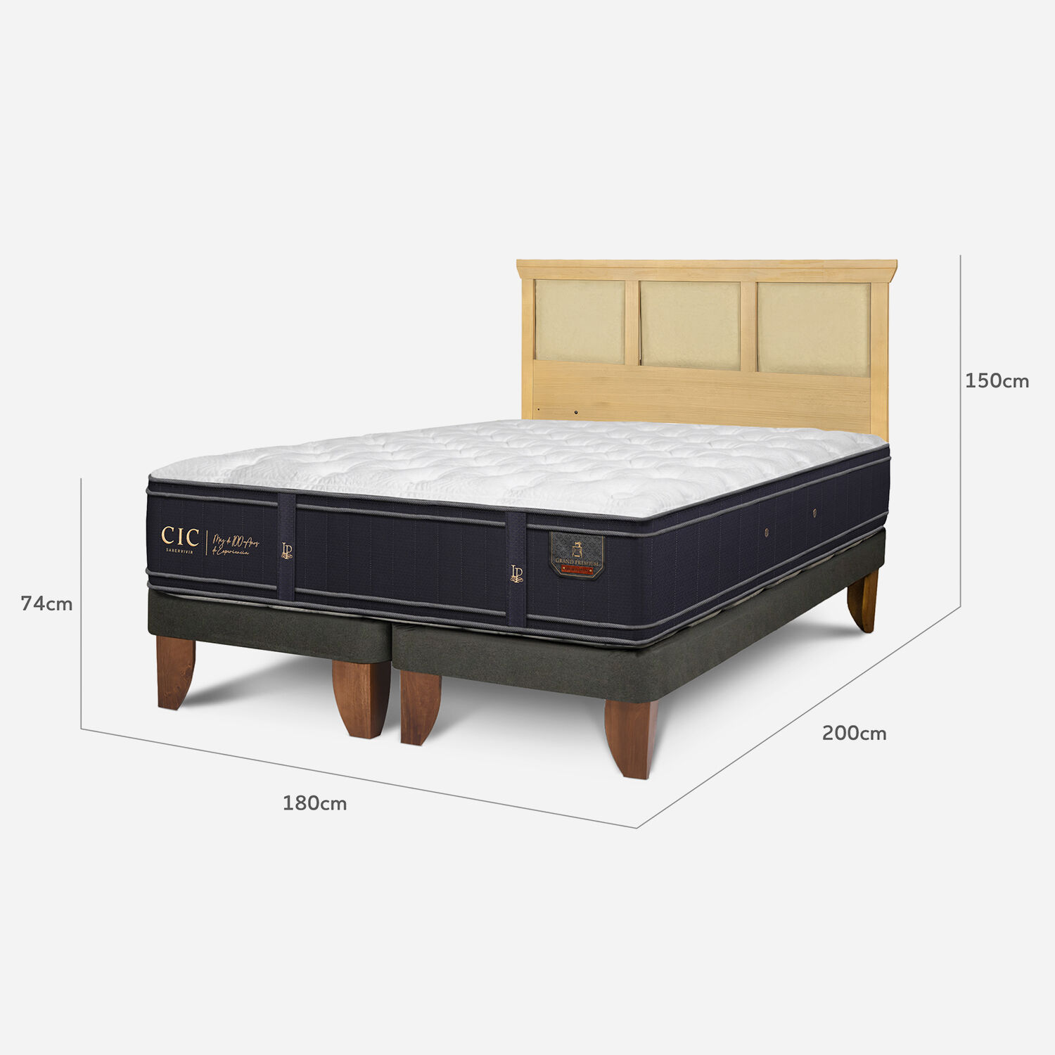 Cama Europea King Grand Premium + Respaldo Torino Mostaza