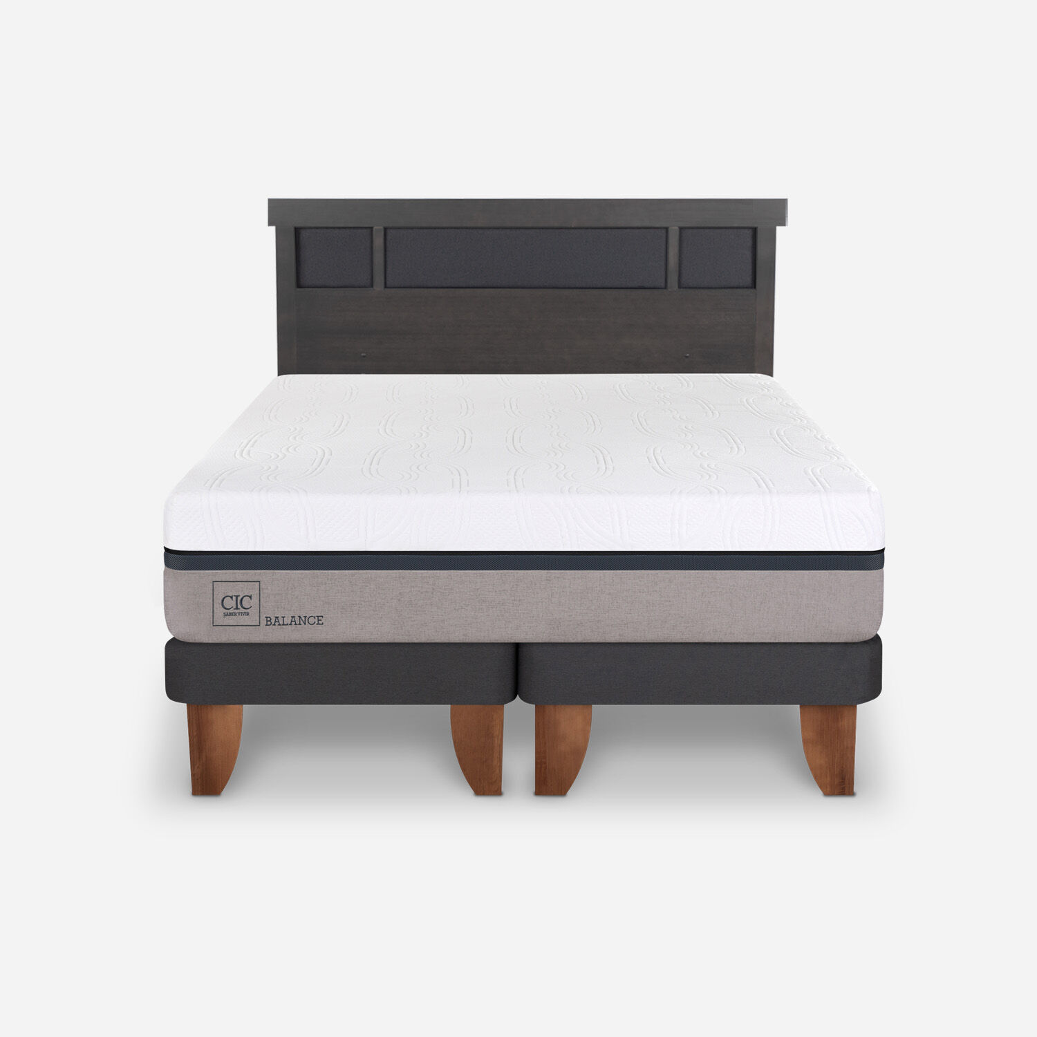 Cama Europea King Balance + Respaldo Dubl&iacute;n Gris
