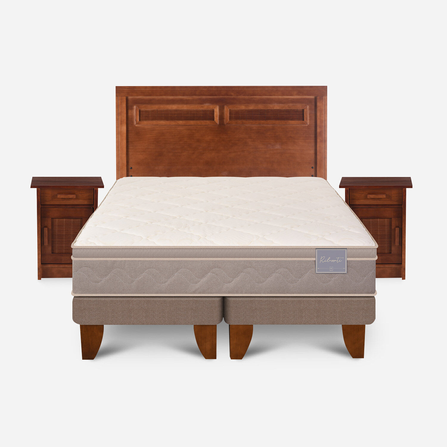 Cama Europea 2 Plazas Rilassati Base Dividida + Set Mil&aacute;n Caramel
