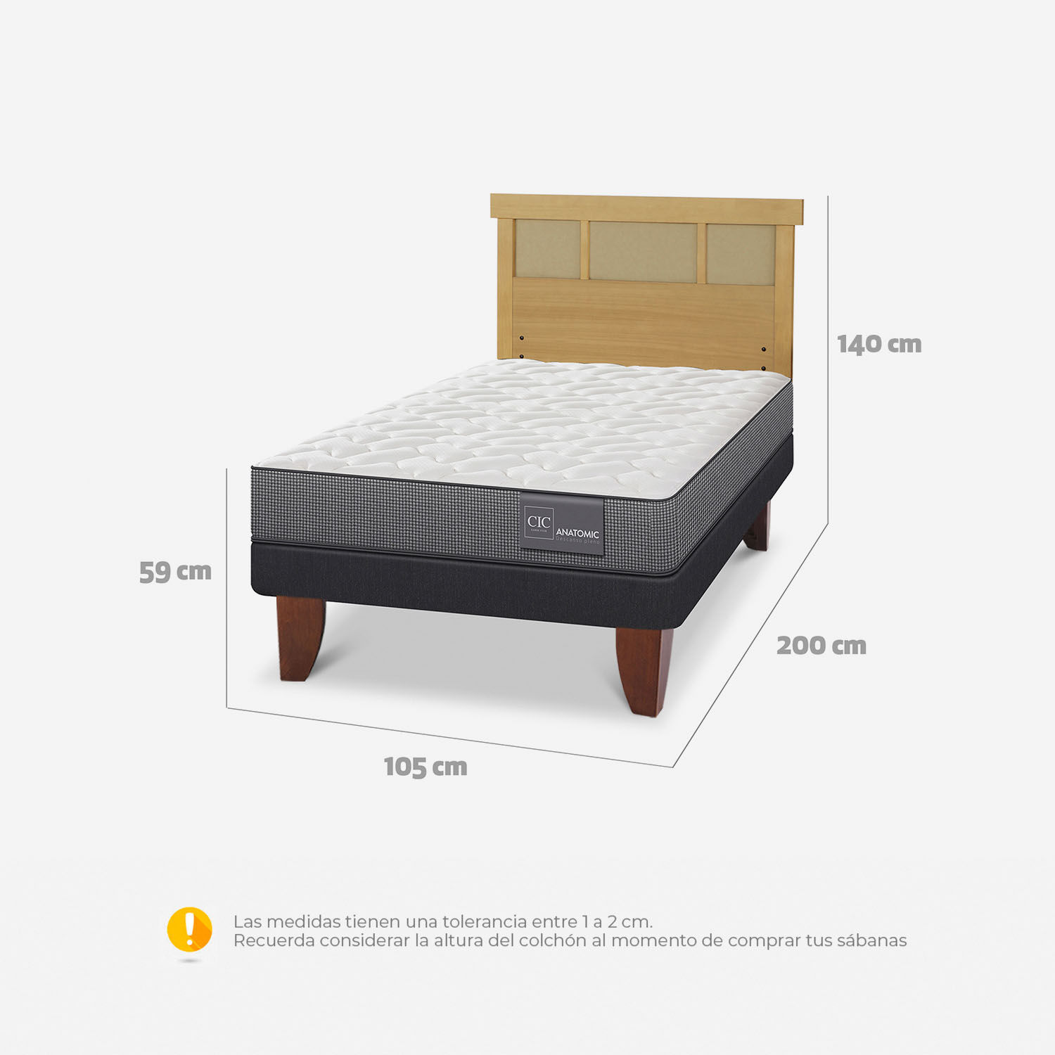 Cama Europea 1,5 Plazas Anatomic + Respaldo Dubl&iacute;n Mostaza