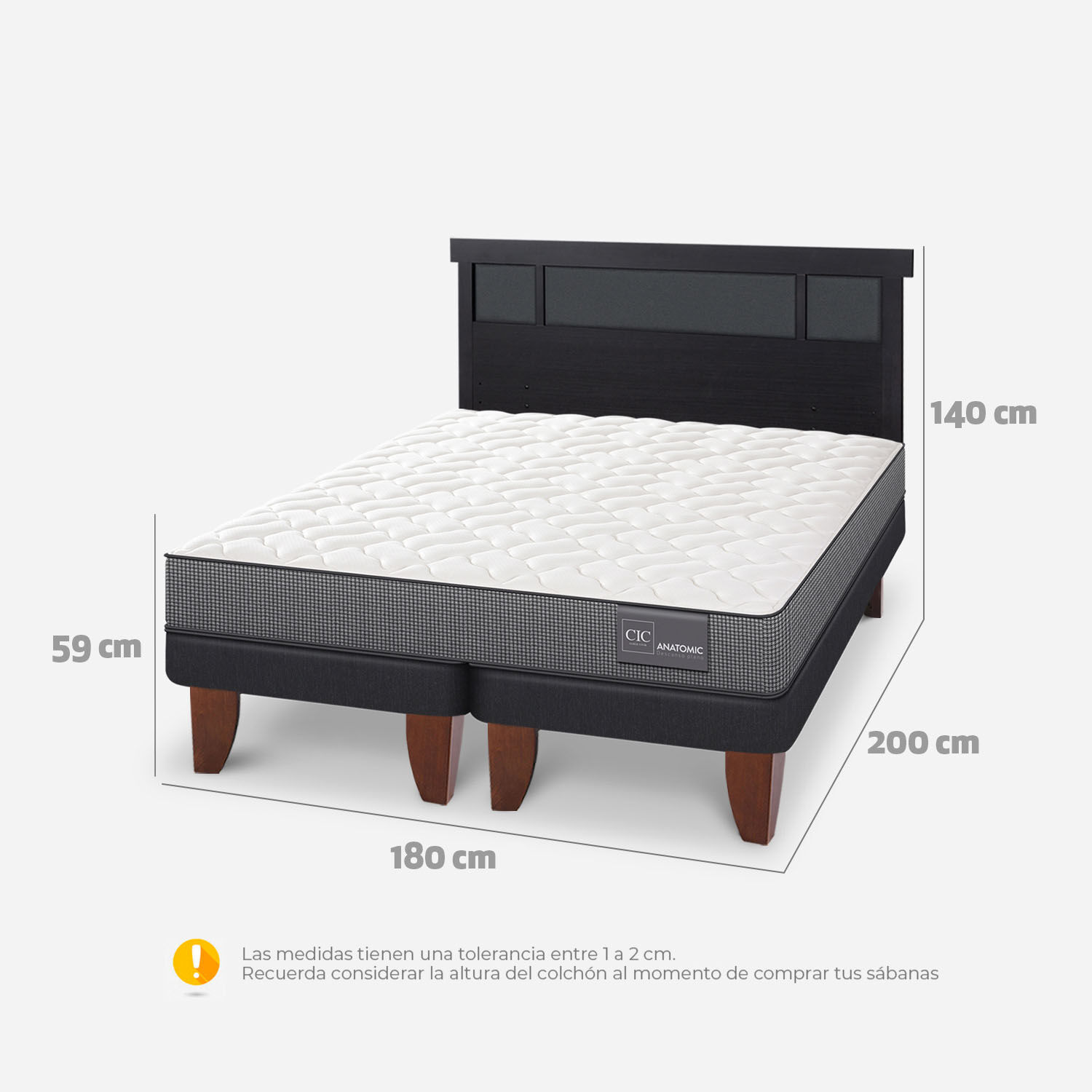 Cama Europea King Anatomic + Respaldo Dubl&iacute;n Negro