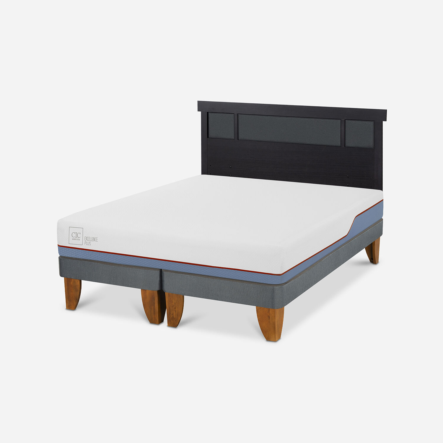 Cama Europea 2 Plazas Excellence Plus Base Dividida + Respaldo Dubl&iacute;n Negro