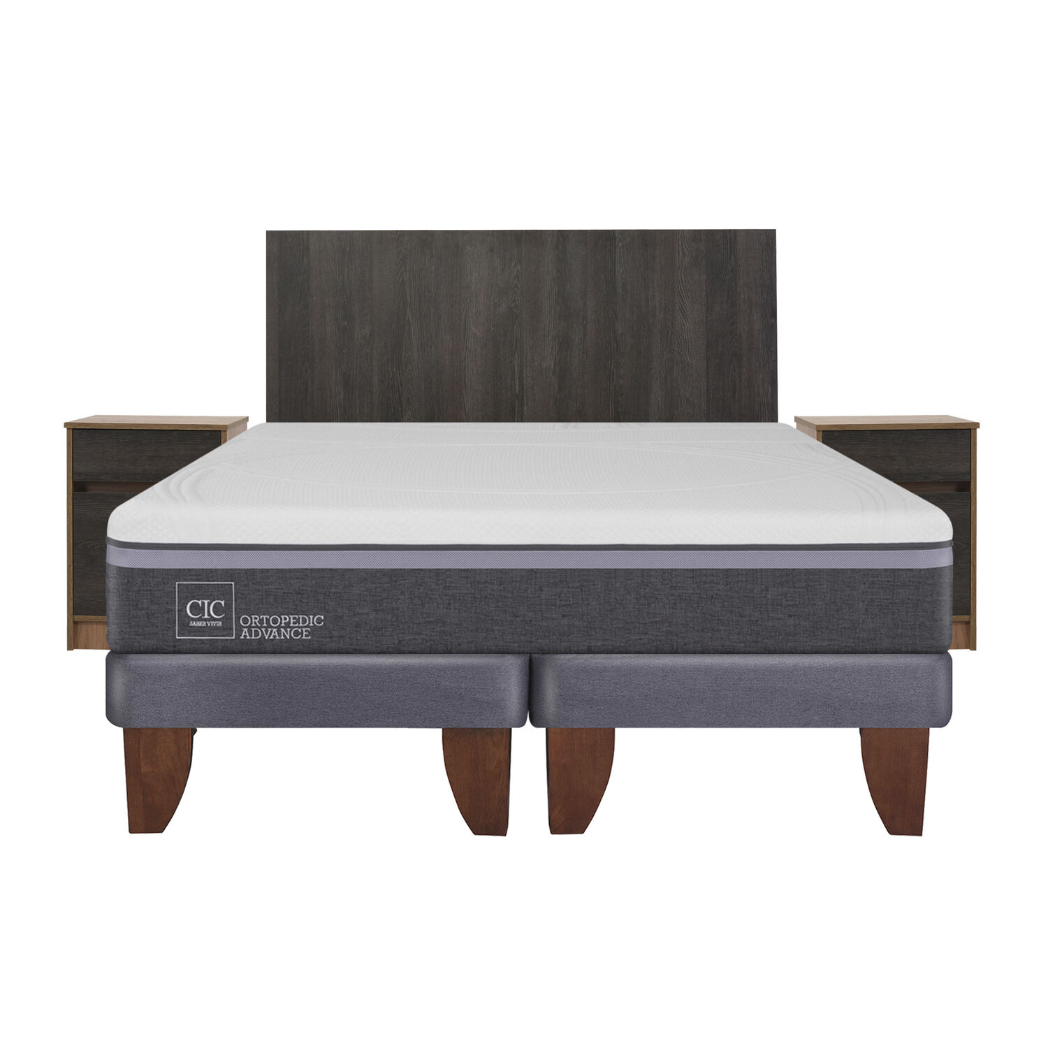 Cama Europea 2 Plazas Ortopedic Advance Base Dividida + Set Espresso