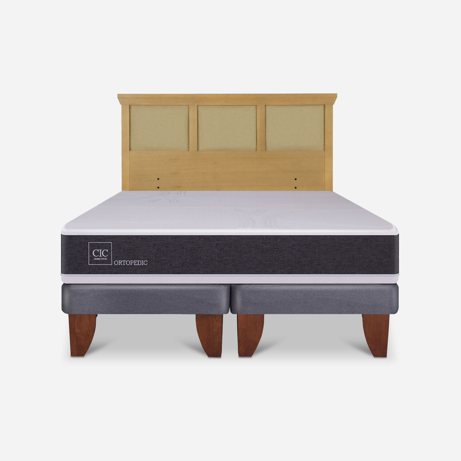Cama Europea 2 Plazas Ortopedic Base Dividida + Respaldo Torino Mostaza