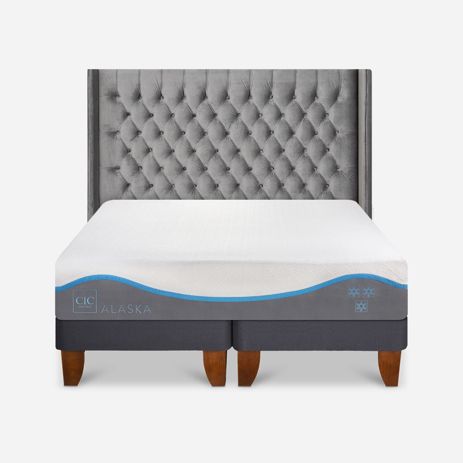 Cama Europea 2 Plazas Alaska Base Dividida + Respaldo Sesia