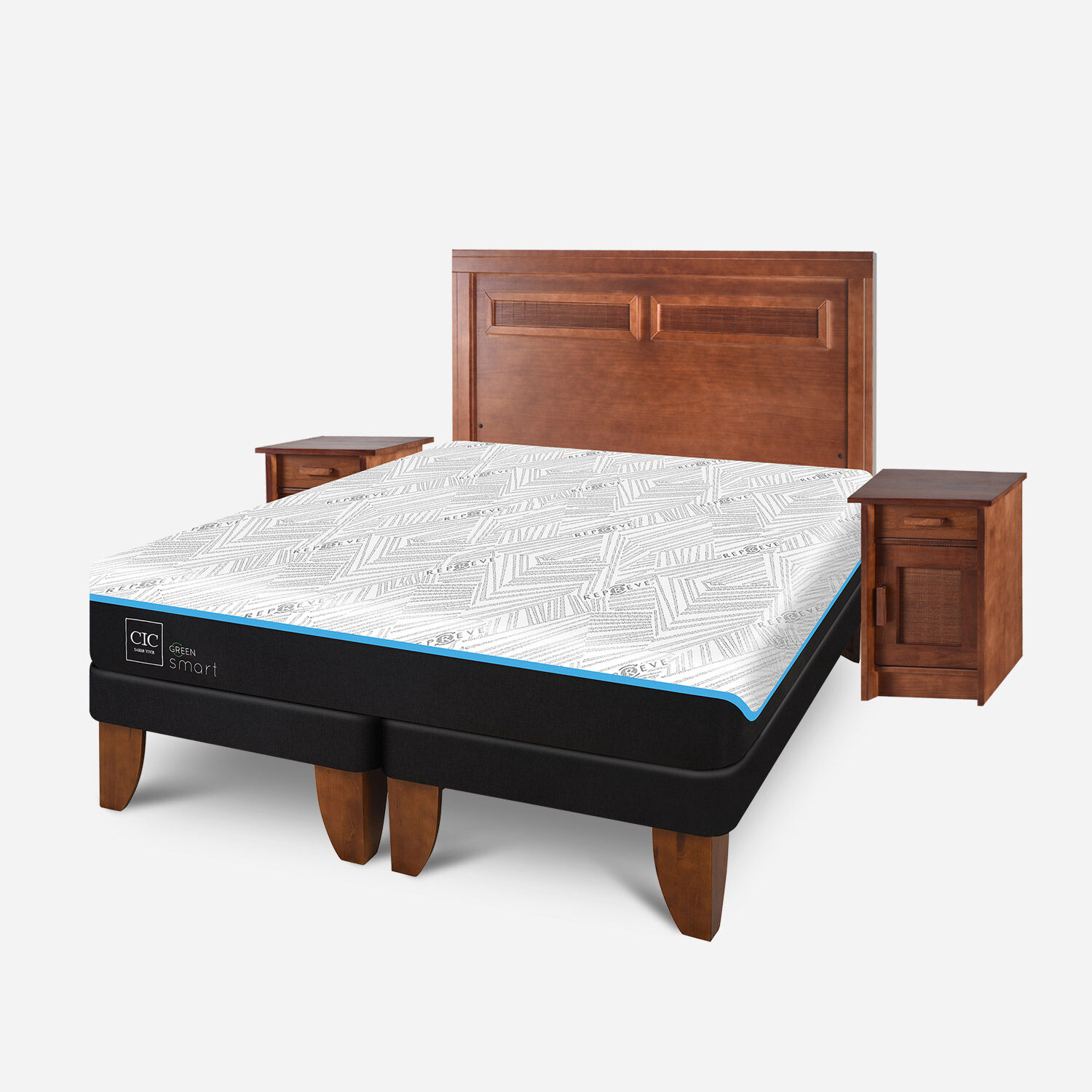 Cama Europea King Infinity Green Base Dividida + Set Mil&aacute;n Caramel