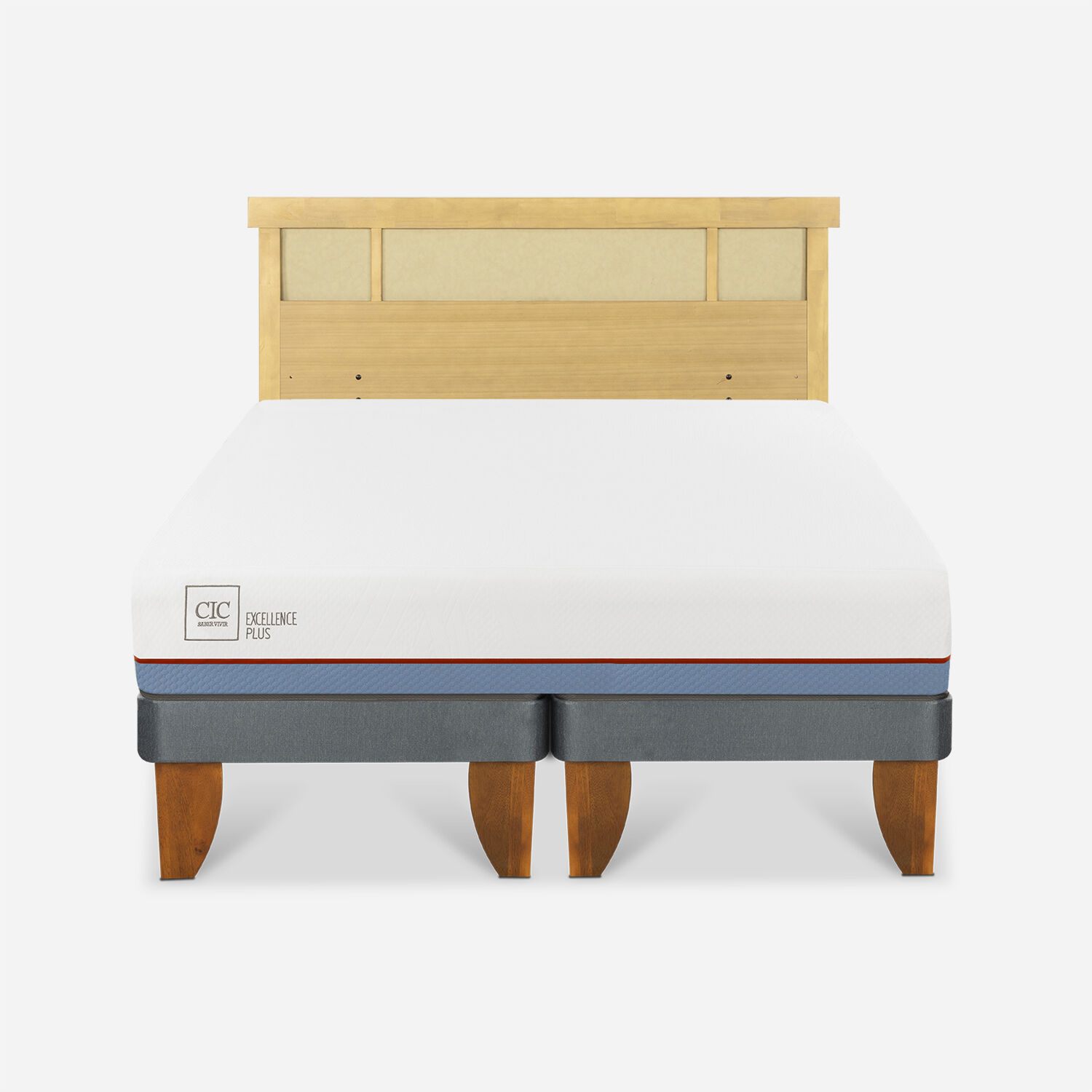 Cama Europea 2 Plazas Excellence Plus Base Dividida + Respaldo Dubl&iacute;n Mostaza