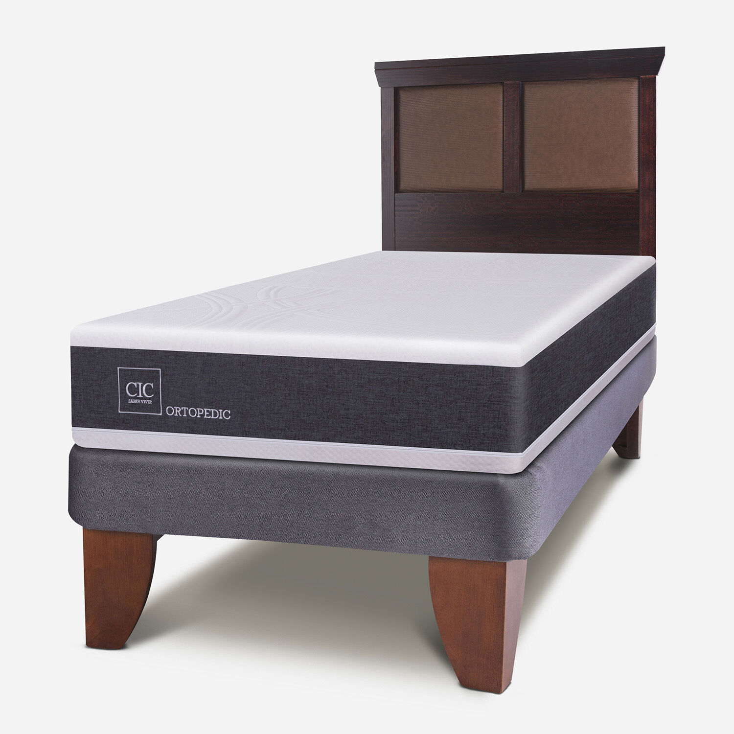 Cama Europea 1,5 Plazas Ortopedic + Respaldo Torino Chocolate