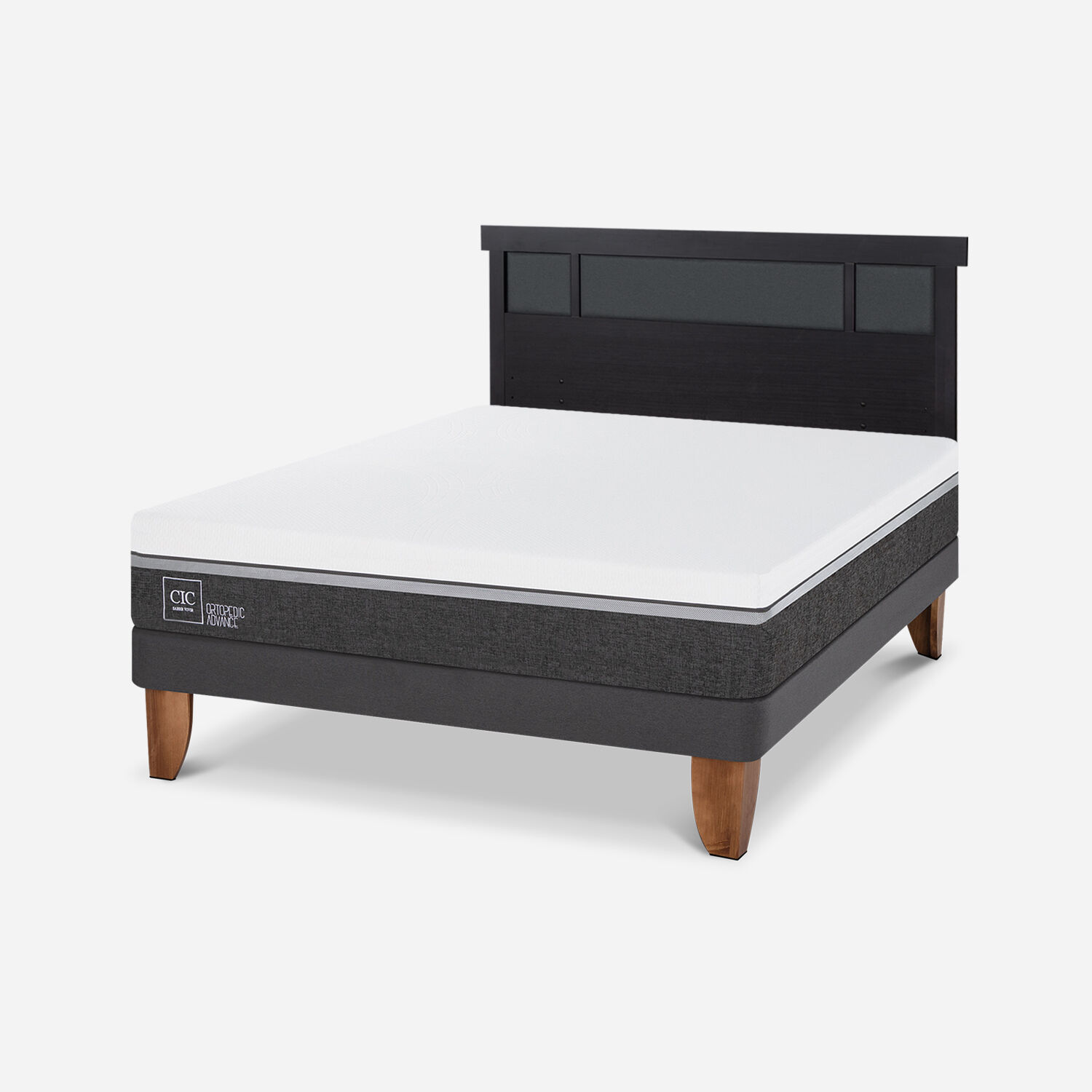 Cama Europea 2 Plazas Ortopedic Advance Base Normal + Respaldo Dubl&iacute;n Negro