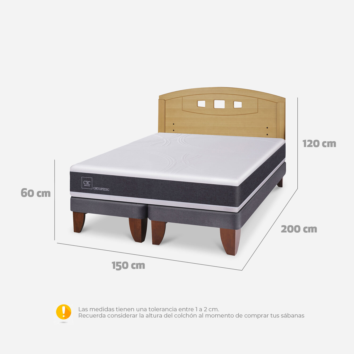 Cama Europea 2 Plazas Ortopedic Base Dividida + Respaldo Gales Mostaza