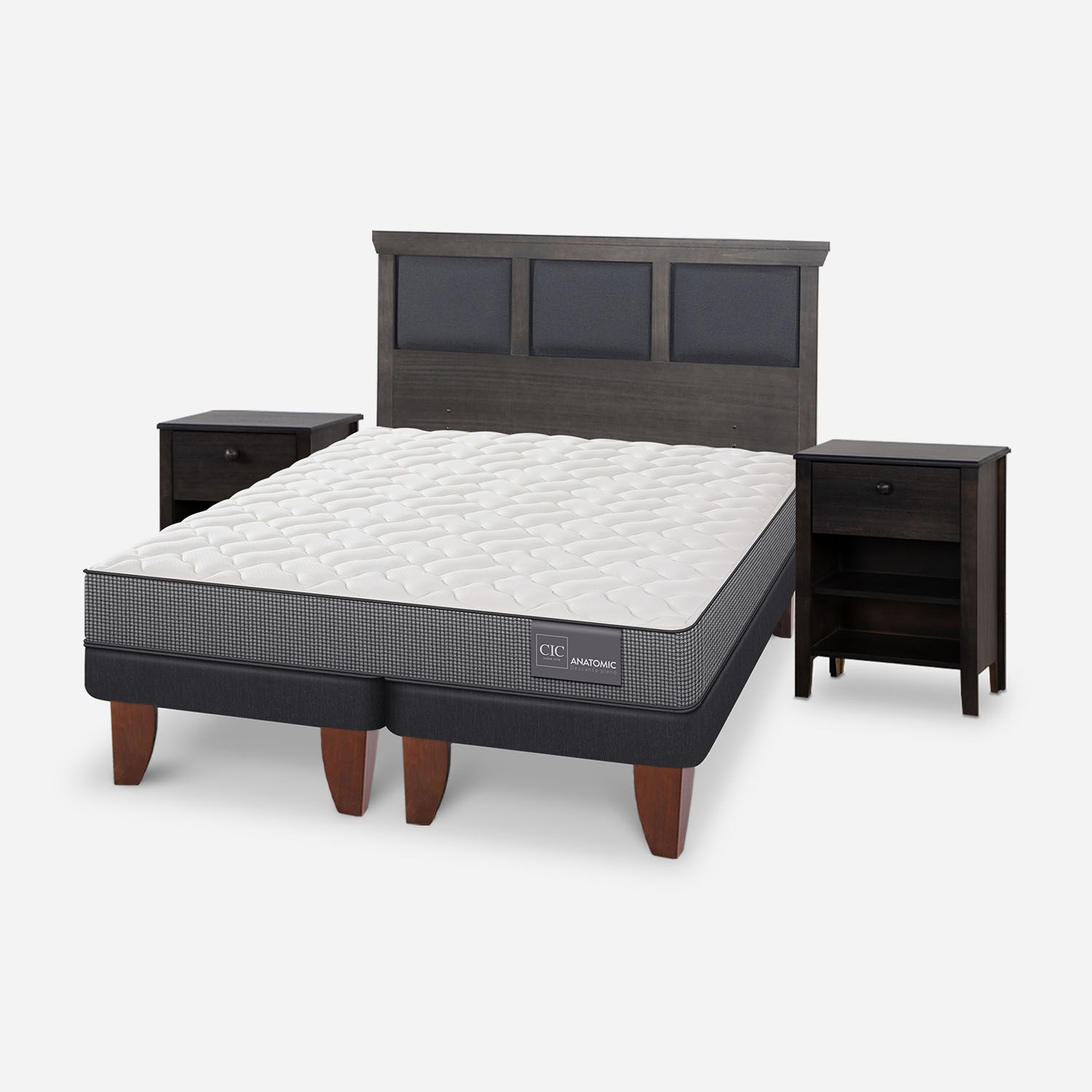 Cama Europea 2 Plazas Anatomic Base Dividida + Set Torino Gris