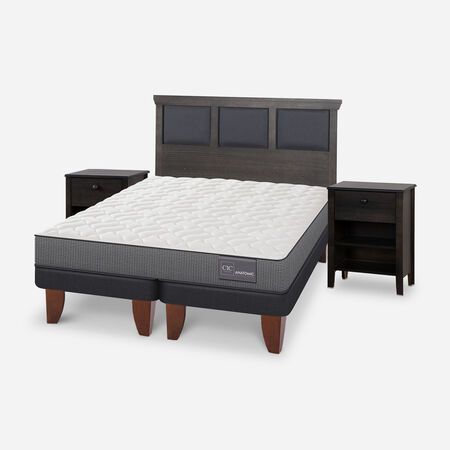 Cama Europea 2 Plazas Anatomic Base Dividida + Set Torino Gris
