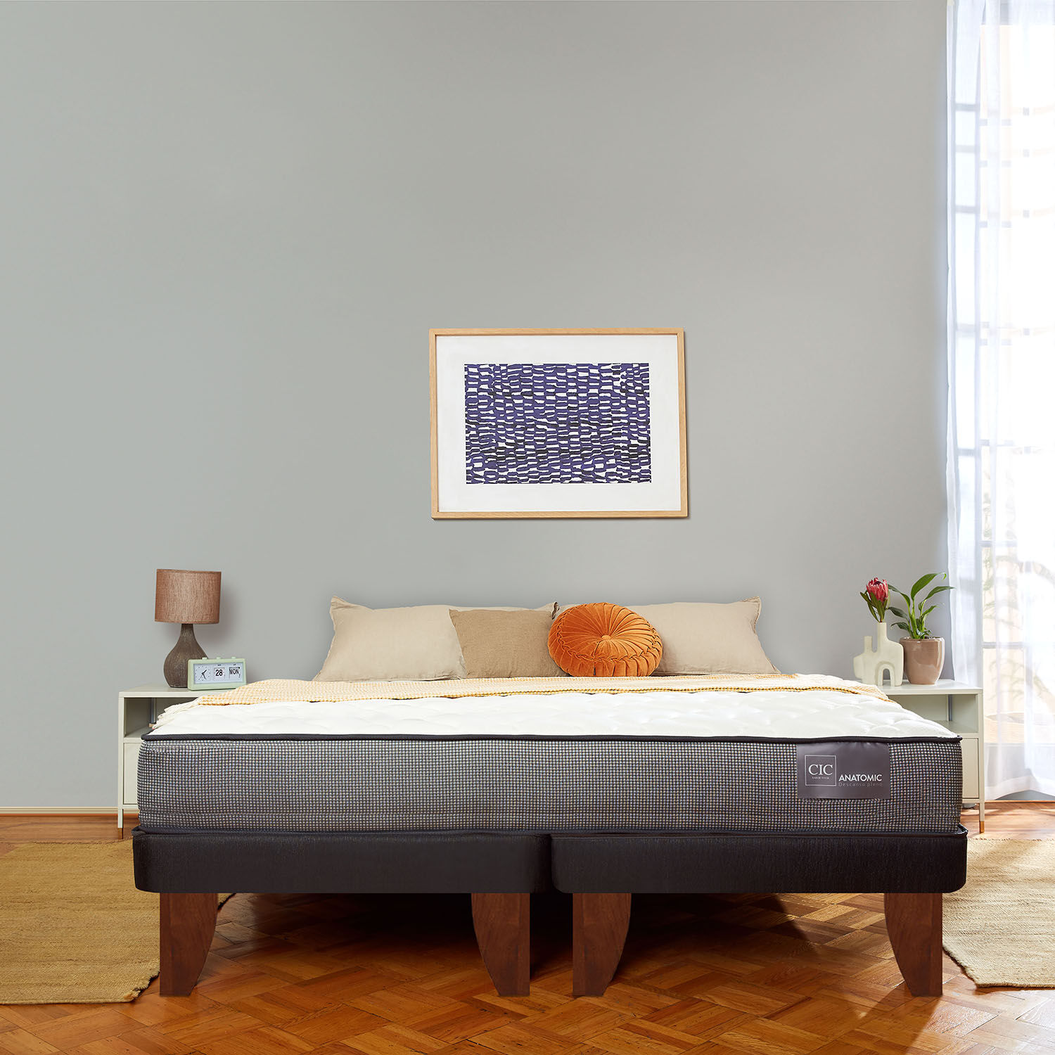 Cama Europea 2 Plazas Anatomic Base Dividida + Respaldo Villarrica Negro