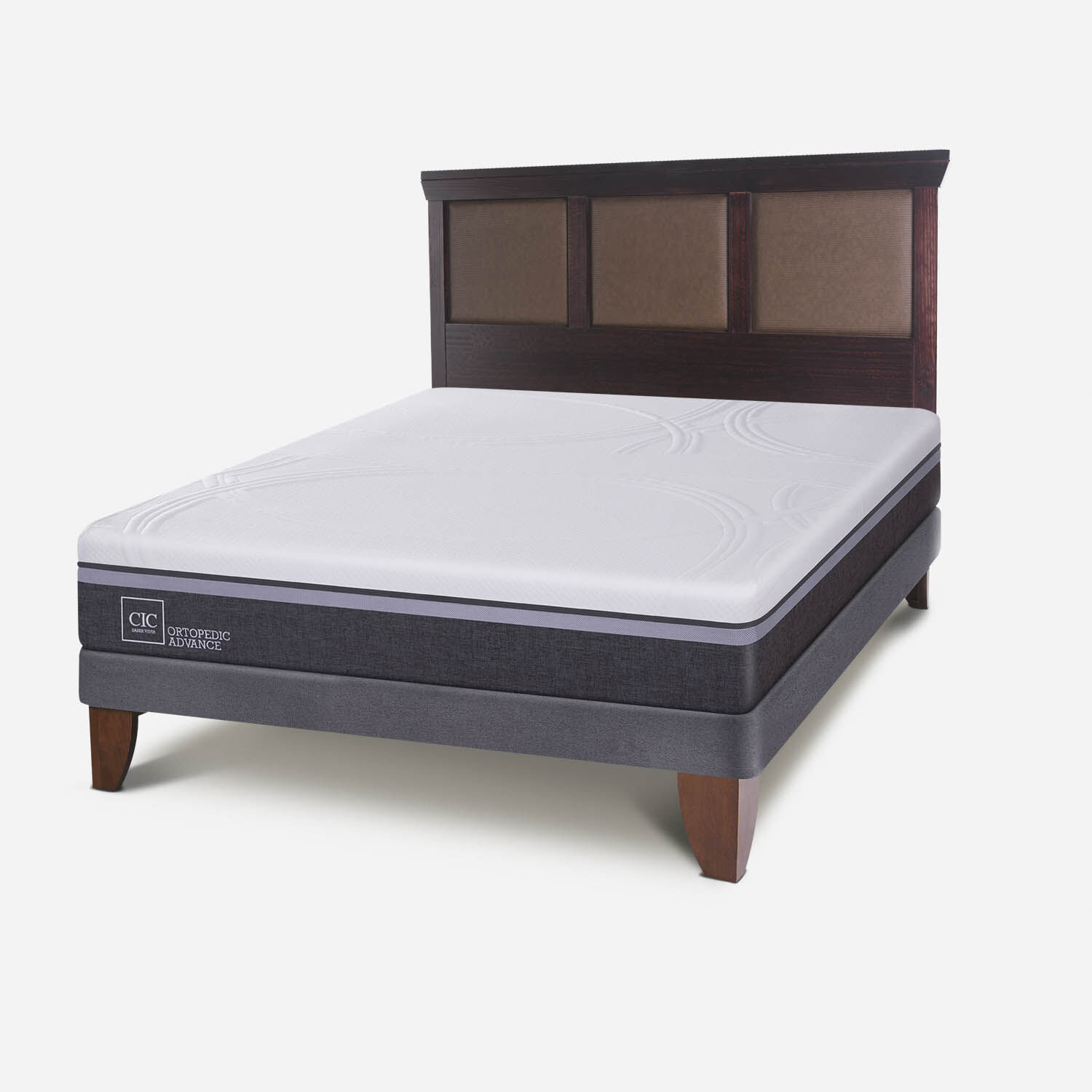 Cama Europea 2 Plazas Ortopedic Advance Base Normal + Respaldo Torino Chocolate