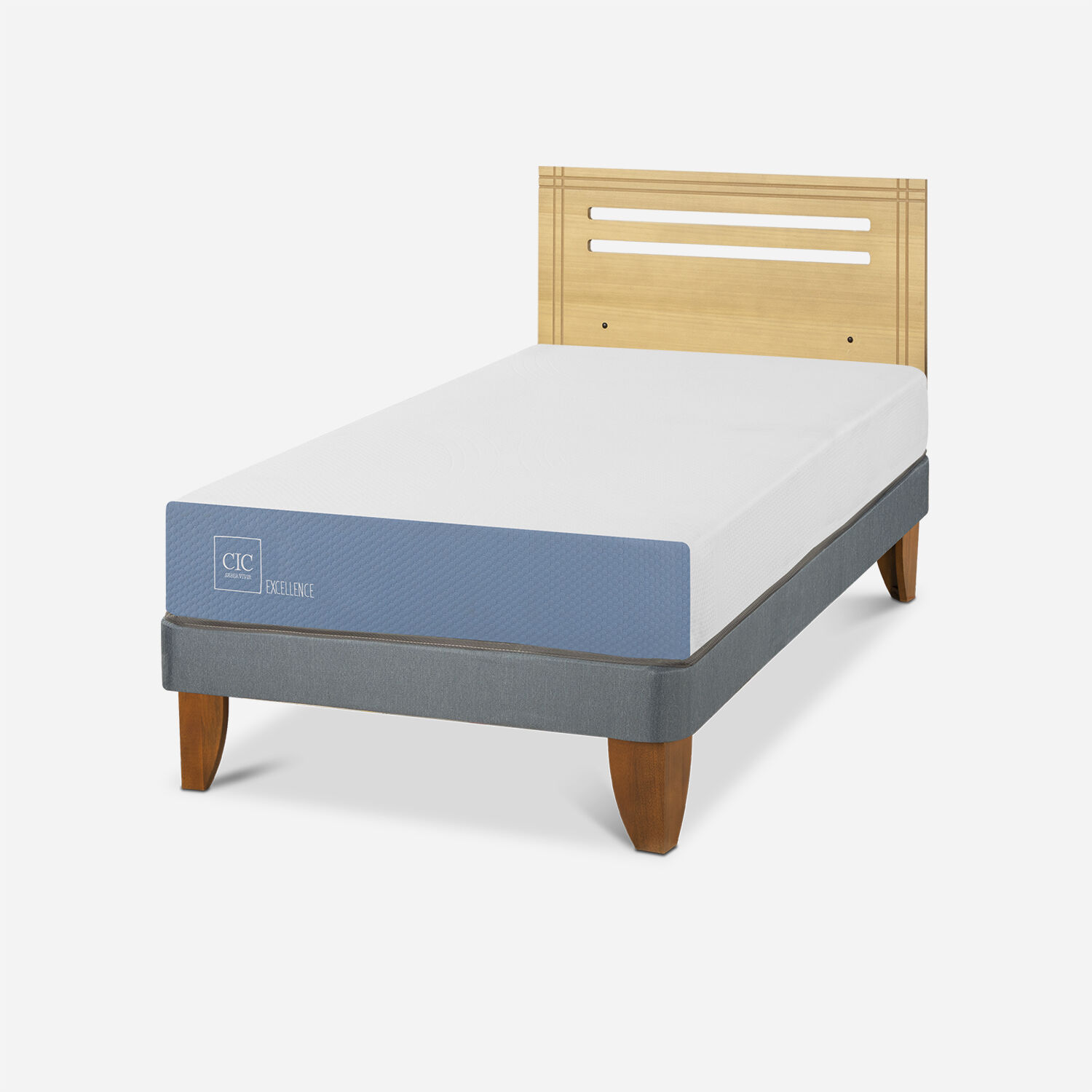 Cama Europea 1,5 Plazas Excellence + Respaldo M&uacute;nich Mostaza