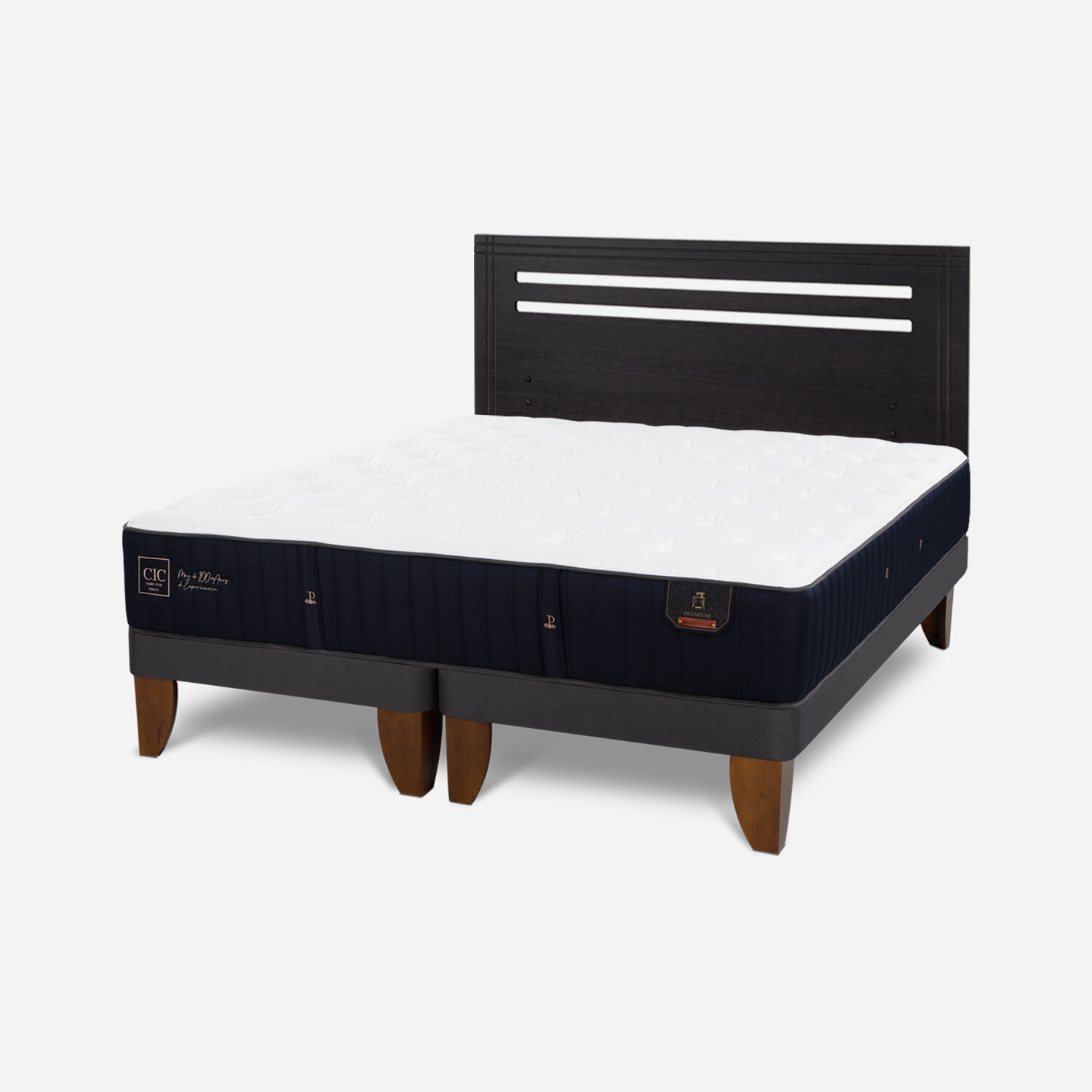 Cama Europea 2 Plazas Premium Base Dividida + Respaldo M&uacute;nich Negro