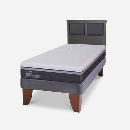 Cama Europea 1,5 Plazas Ortopedic Advance + Respaldo Torino Gris