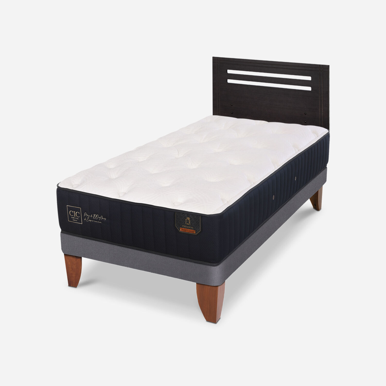 Cama Europea 1,5 Plazas Premium + Respaldo M&uacute;nich Negro