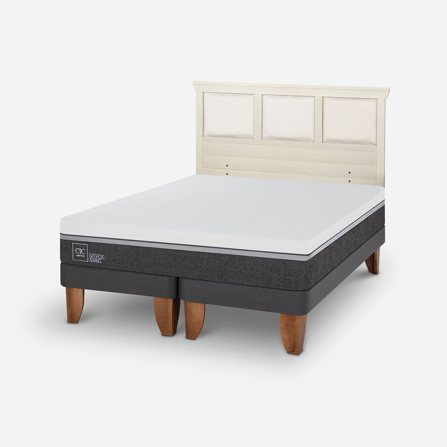 Cama Europea 2 Plazas Ortopedic Advance Base Dividida + Respaldo Torino Alpino