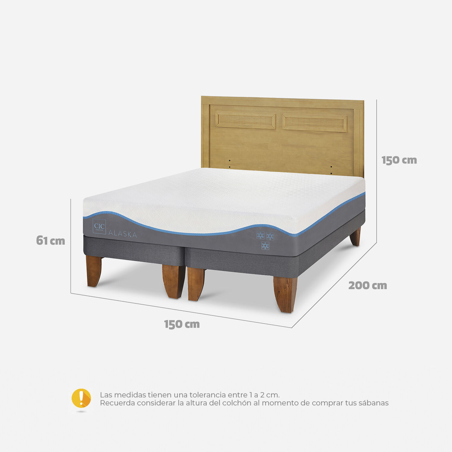 Cama Europea 2 Plazas Alaska Base Dividida + Respaldo Mil&aacute;n Mostaza
