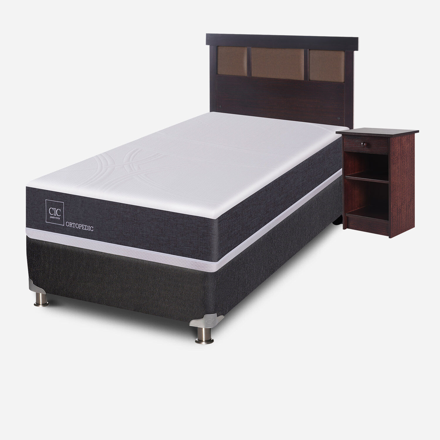 Box Spring 1 Plaza Ortopedic 5 Zonas + Set Dubl&iacute;n Chocolate