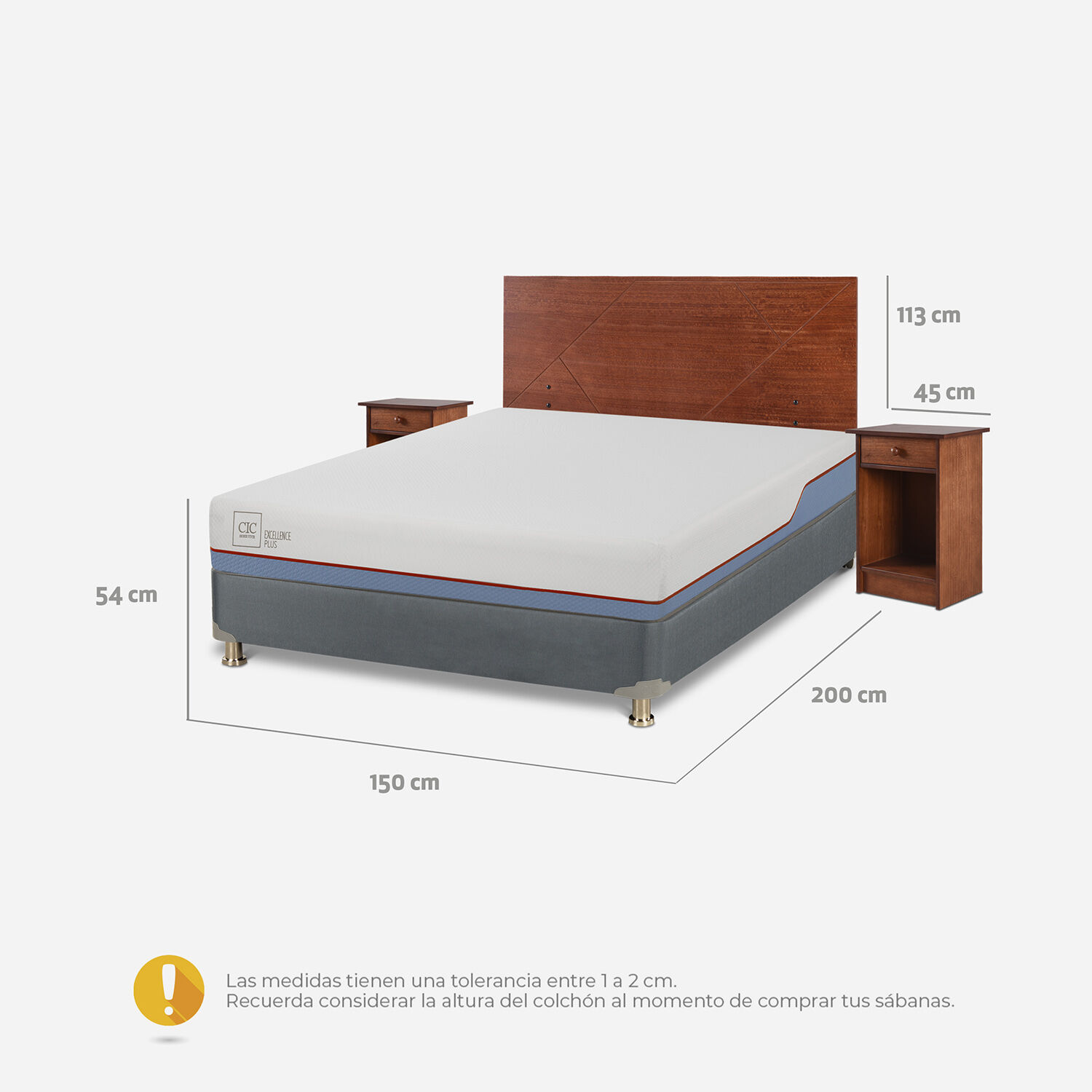 Cama Americana 2 Plazas Excellence Plus Base Normal + Set Villarrica