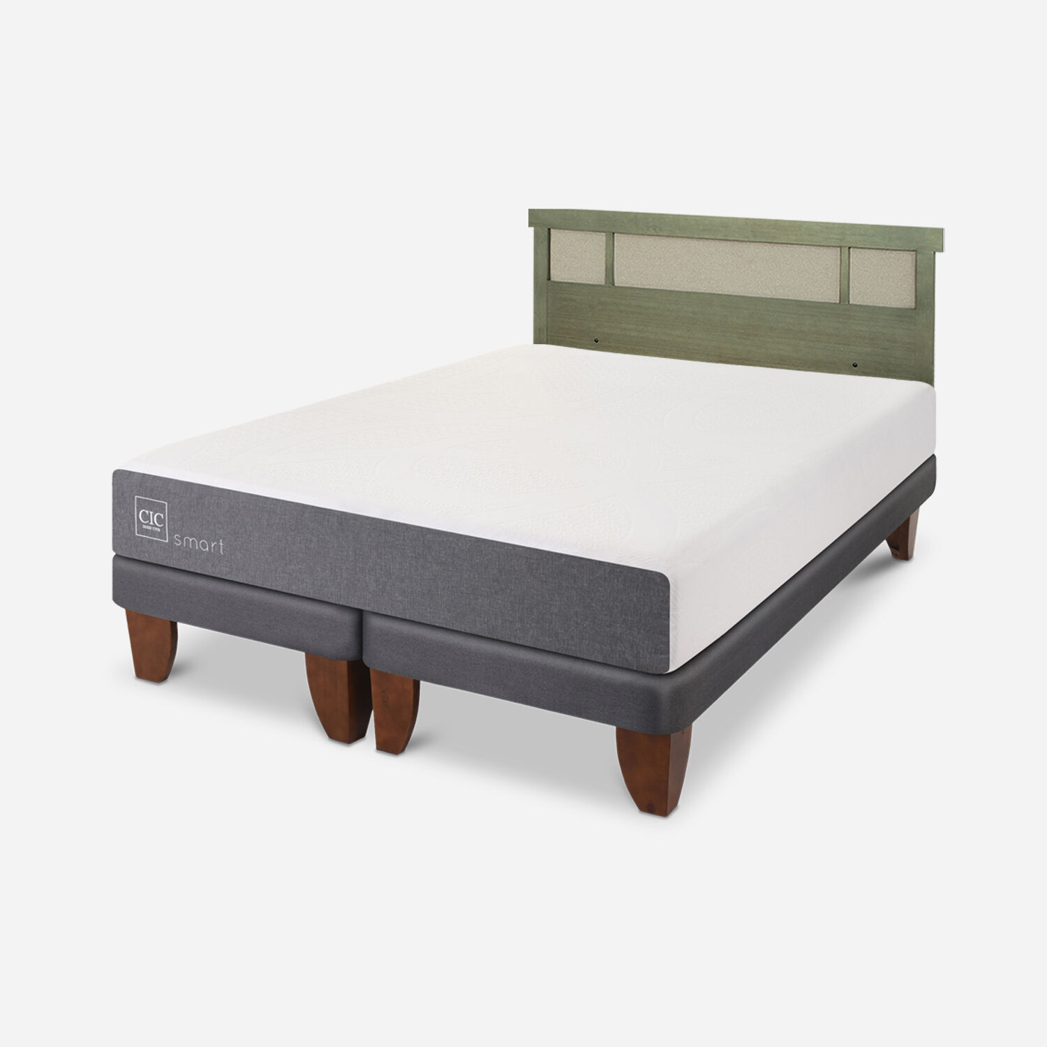 Cama Europea 2 Plazas Smart Base Dividida + Respaldo Dubl&iacute;n Olivo