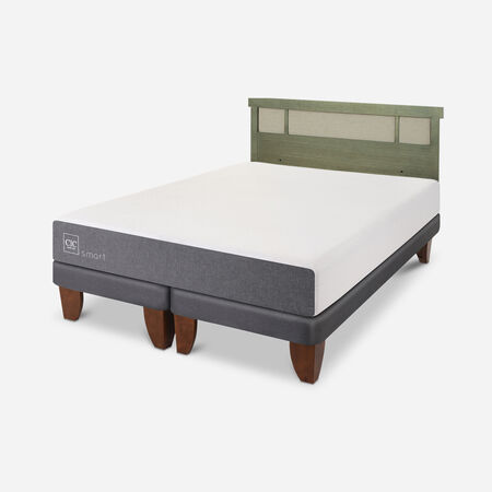 Cama Europea 2 Plazas Smart Base Dividida + Respaldo Dubl&iacute;n Olivo