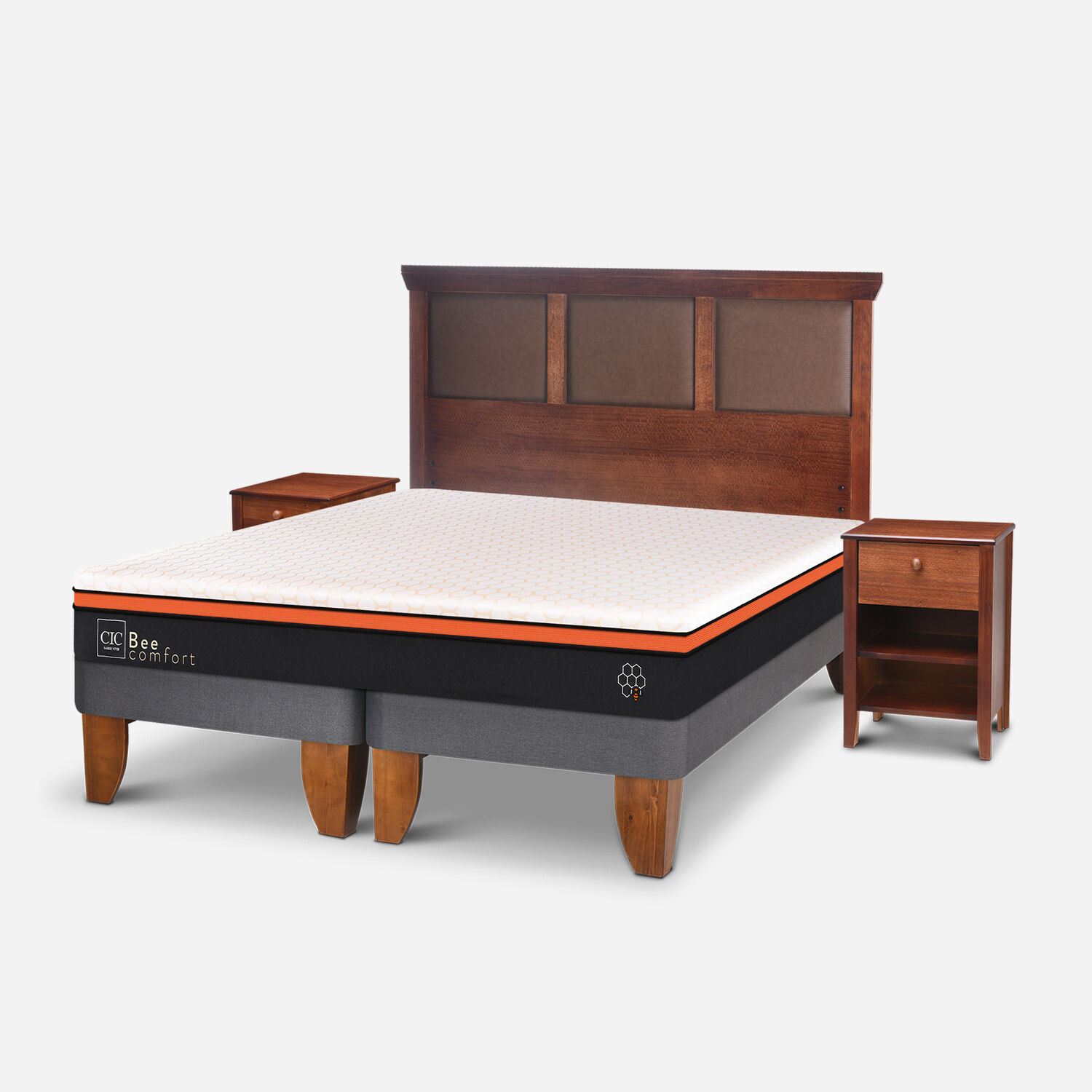 Cama Europea King Bee Comfort + Set Torino Caramel