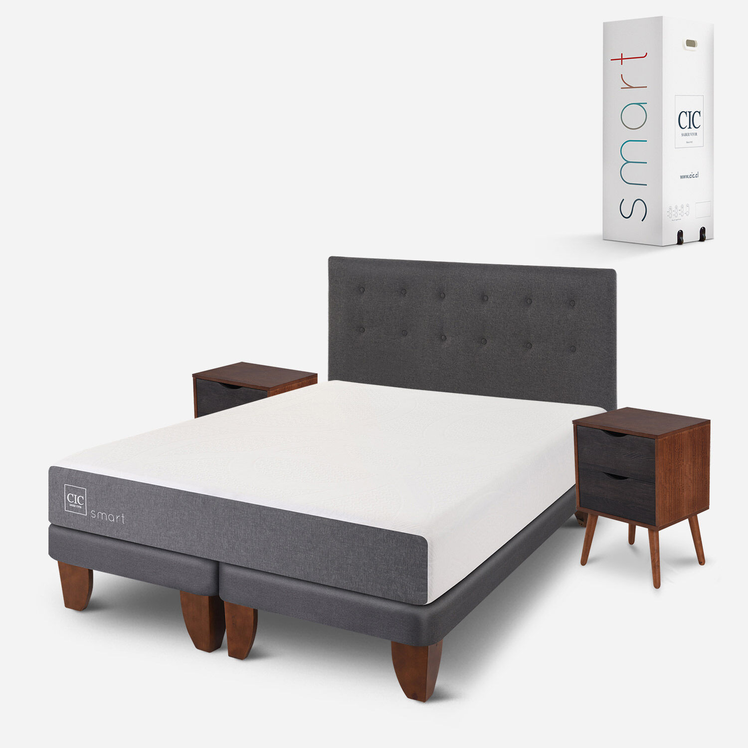 Cama Europea 2 Plazas Smart Base Dividida + Set &Eacute;ufrates