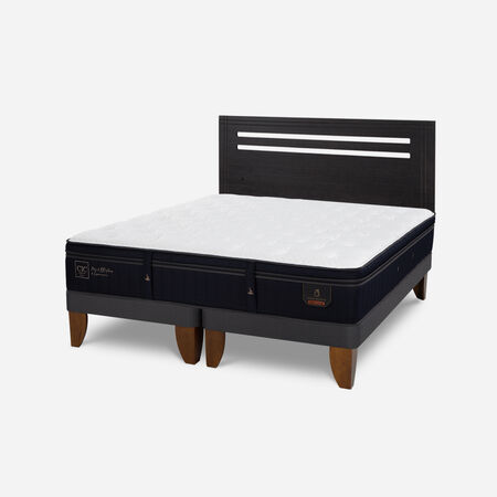 Cama Europea 2 Plazas Super Premium Base Dividida + Respaldo M&uacute;nich Negro