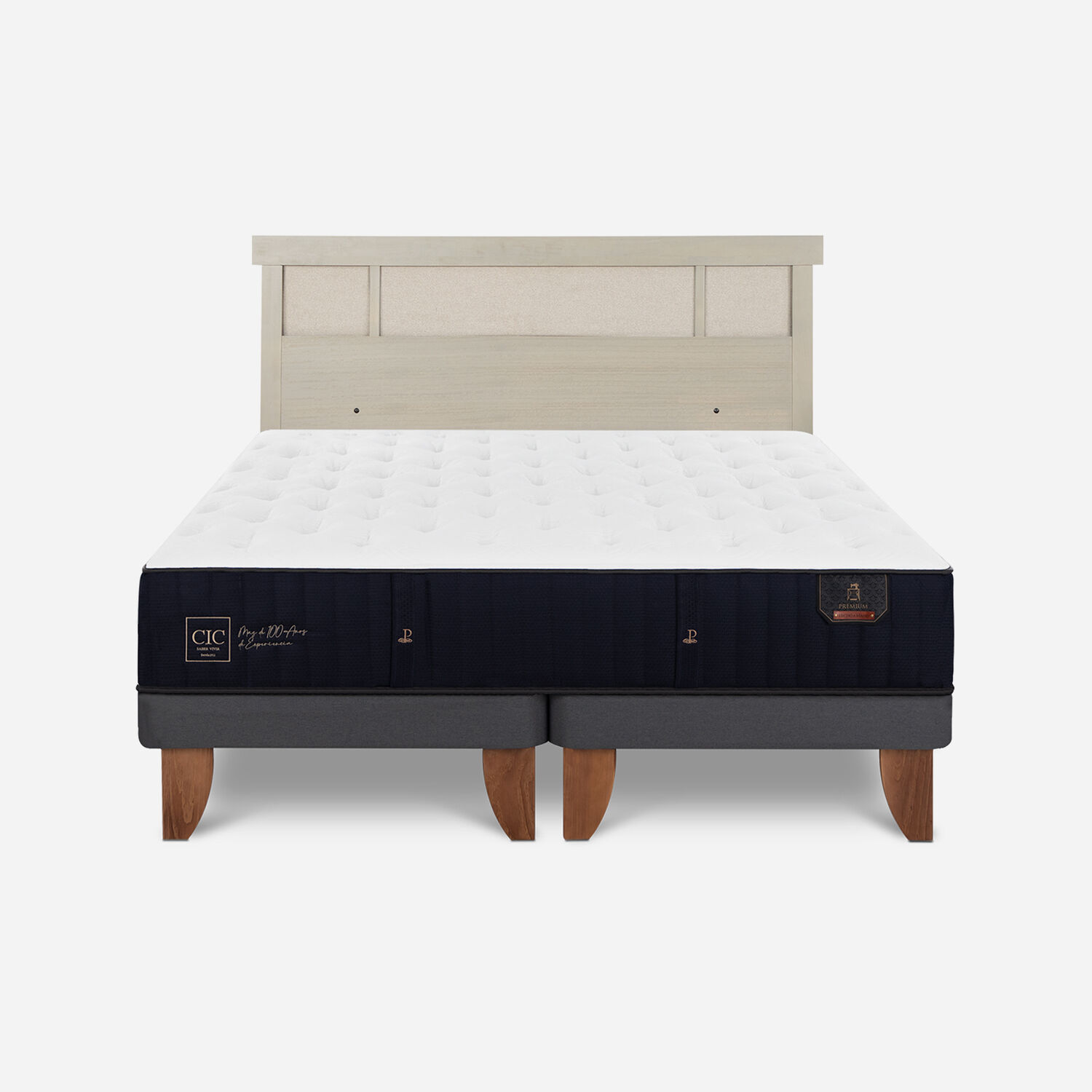 Cama Europea 2 Plazas Premium Base Dividida + Respaldo Dubl&iacute;n Alpino