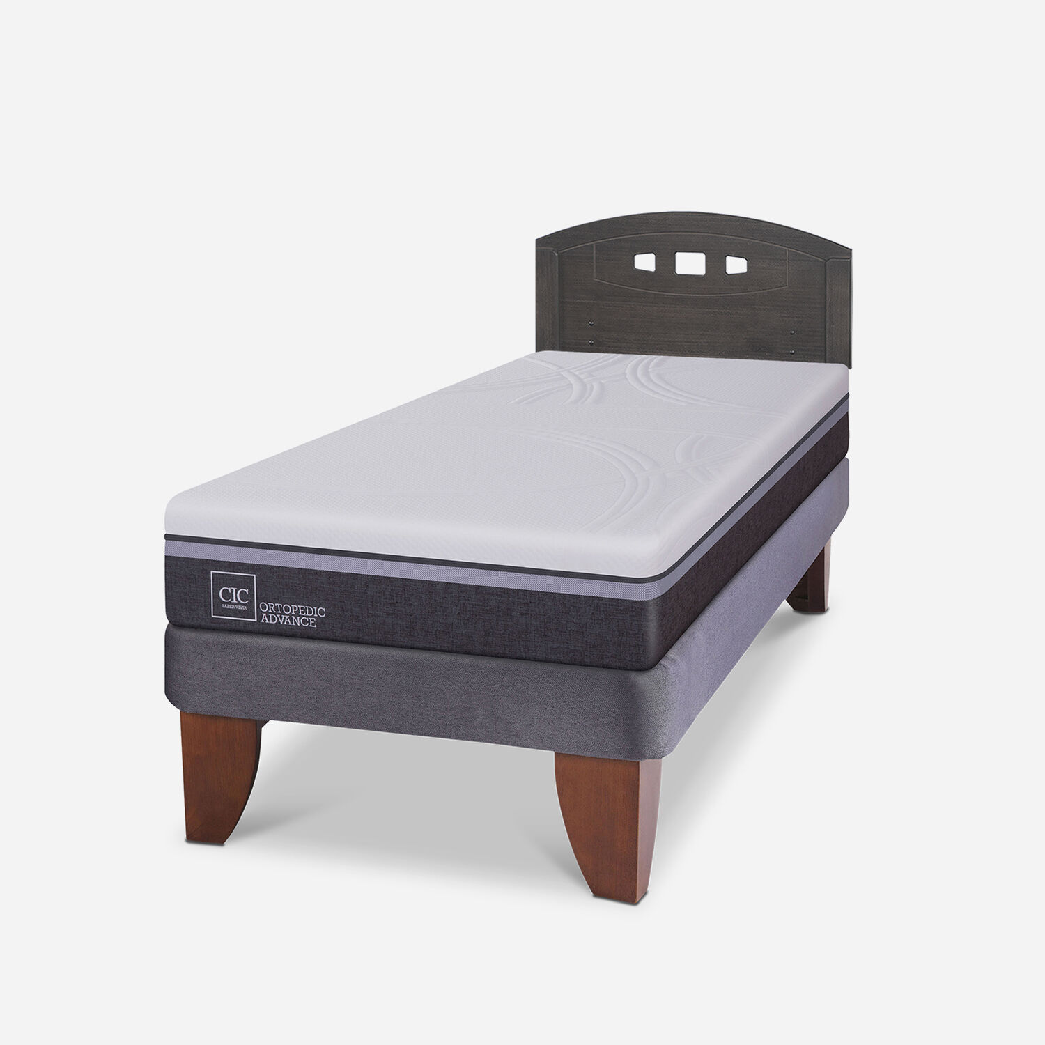 Cama Europea 1,5 Plazas Ortopedic Advance + Respaldo Gales Gris