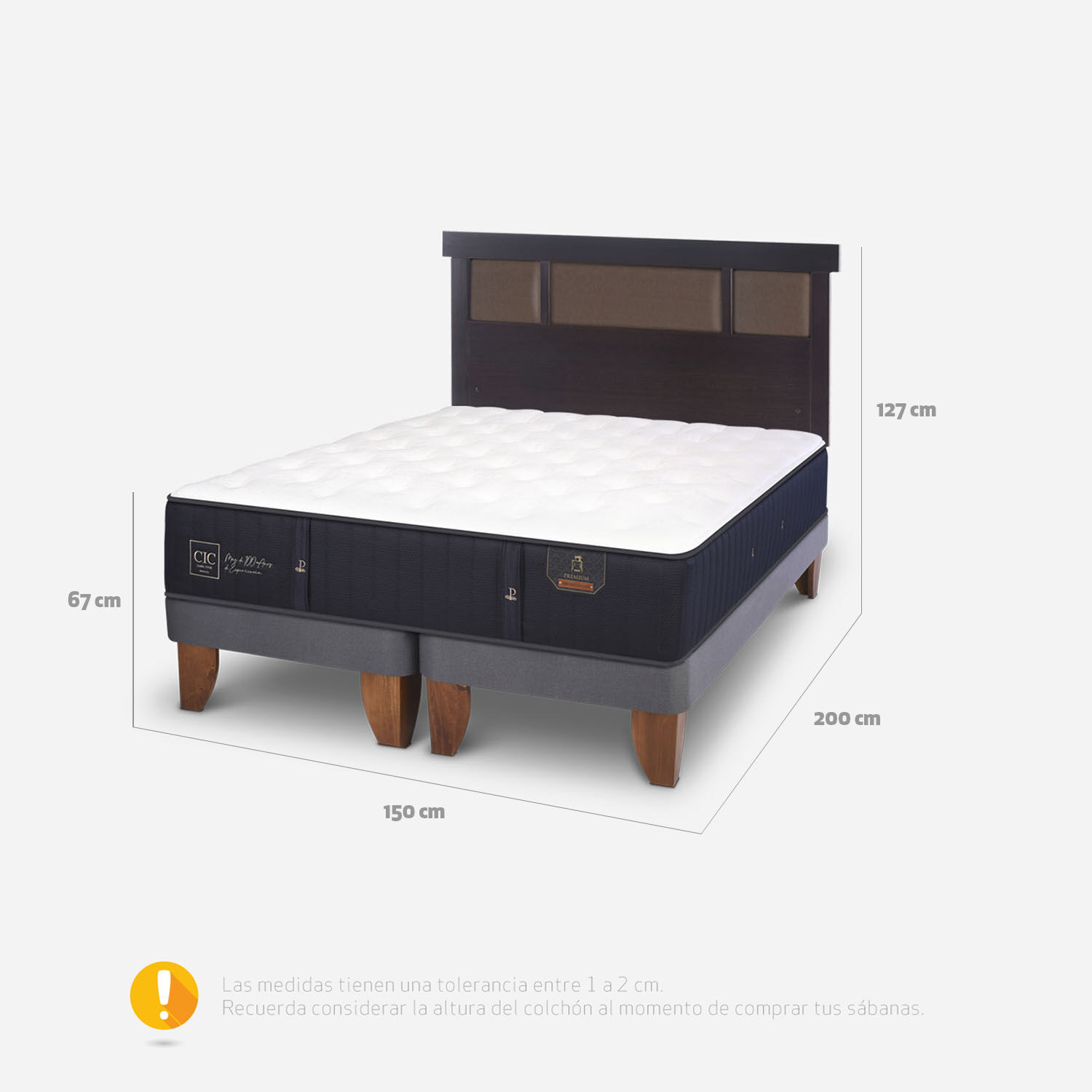 Cama Europea 2 Plazas Premium Base Dividida + Respaldo Dubl&iacute;n Chocolate