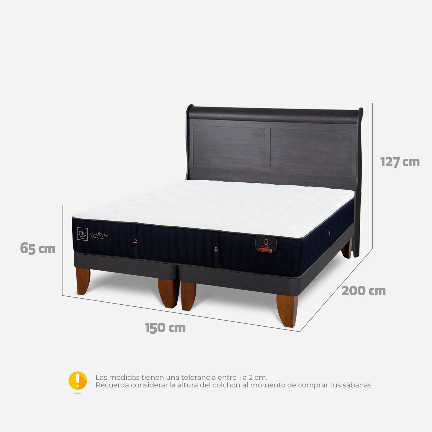 Cama Europea 2 Plazas Premium Base Dividida + Respaldo Mir&oacute; Negro