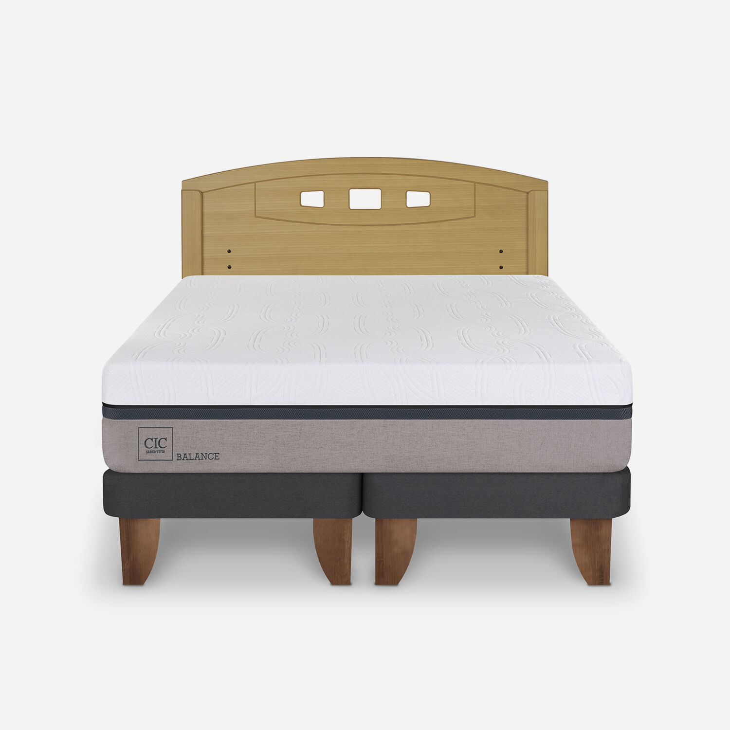 Cama Europea 2 Plazas Balance Base Dividida + Respaldo Gales Mostaza