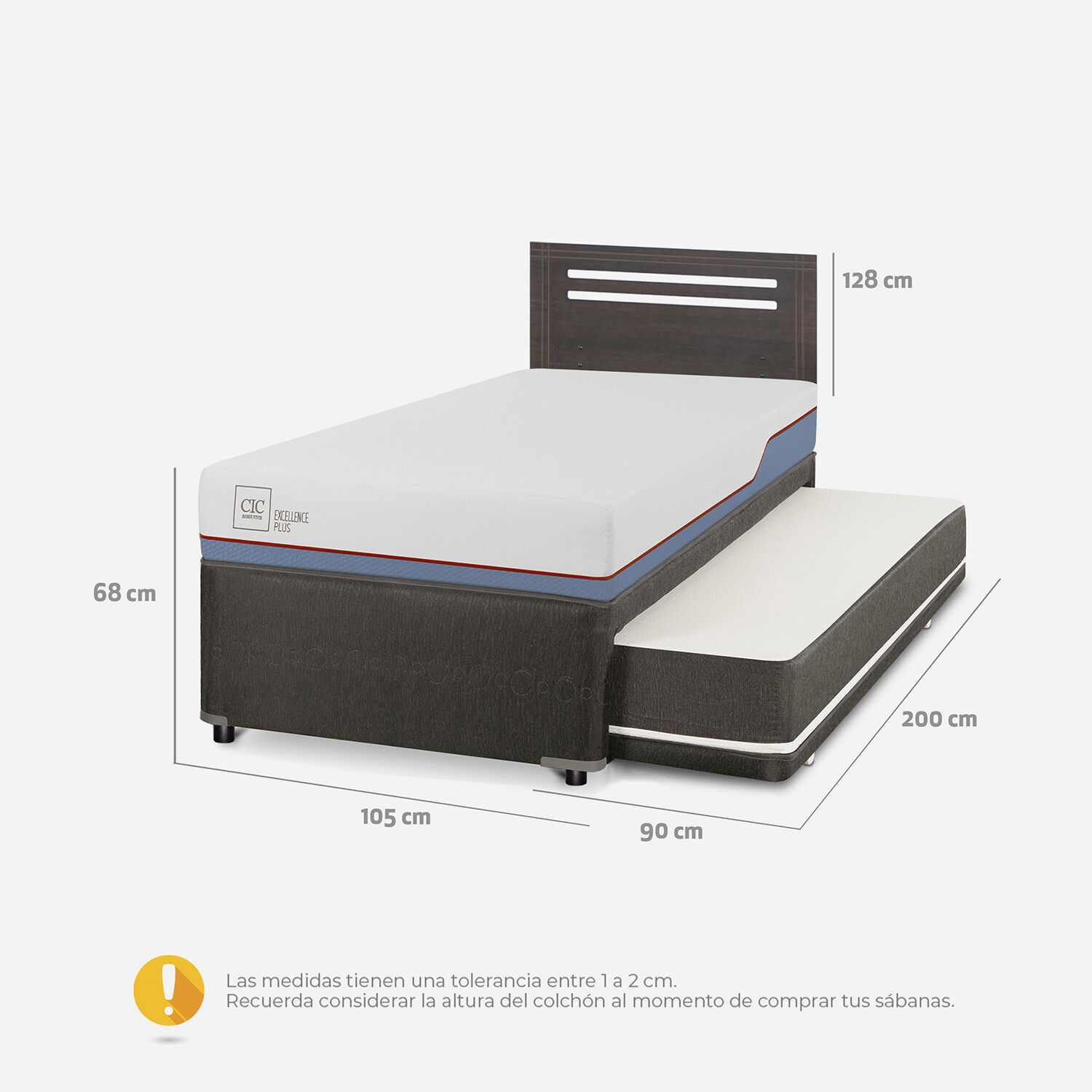 Cama Nido Div&aacute;n Excellence Plus + Respaldo M&uacute;nich Gris