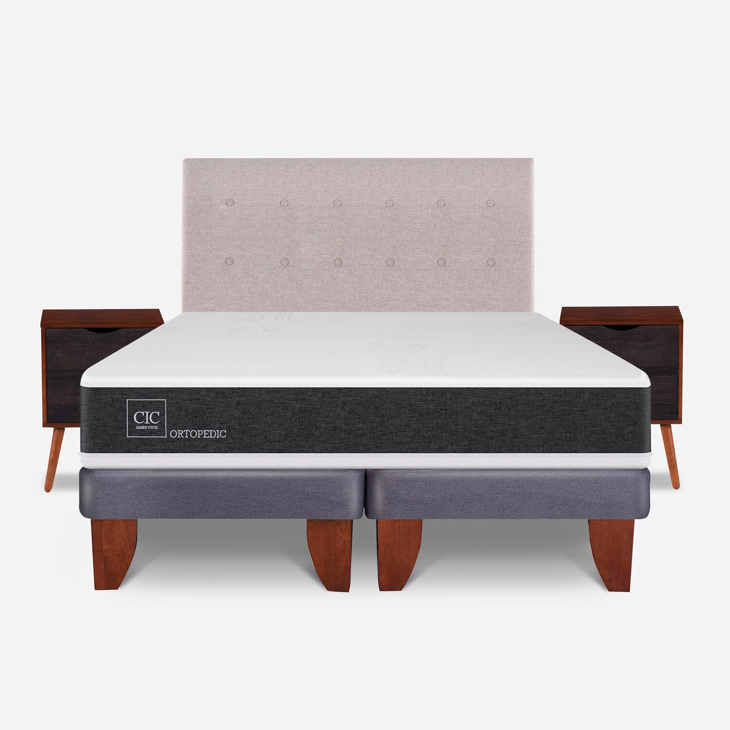 Cama Europea 2 Plazas Ortopedic Base Dividida + Set Tigris