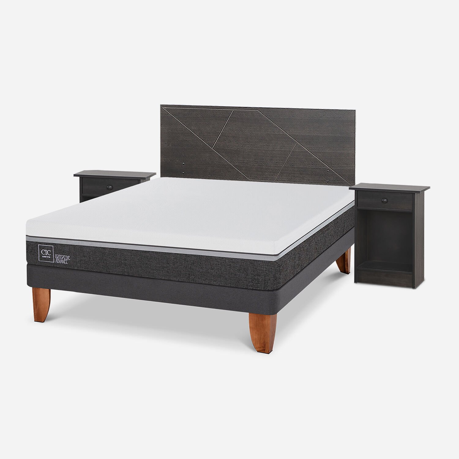 Cama Europea 2 Plazas Ortopedic Advance Base Normal + Set Villarrica Gris