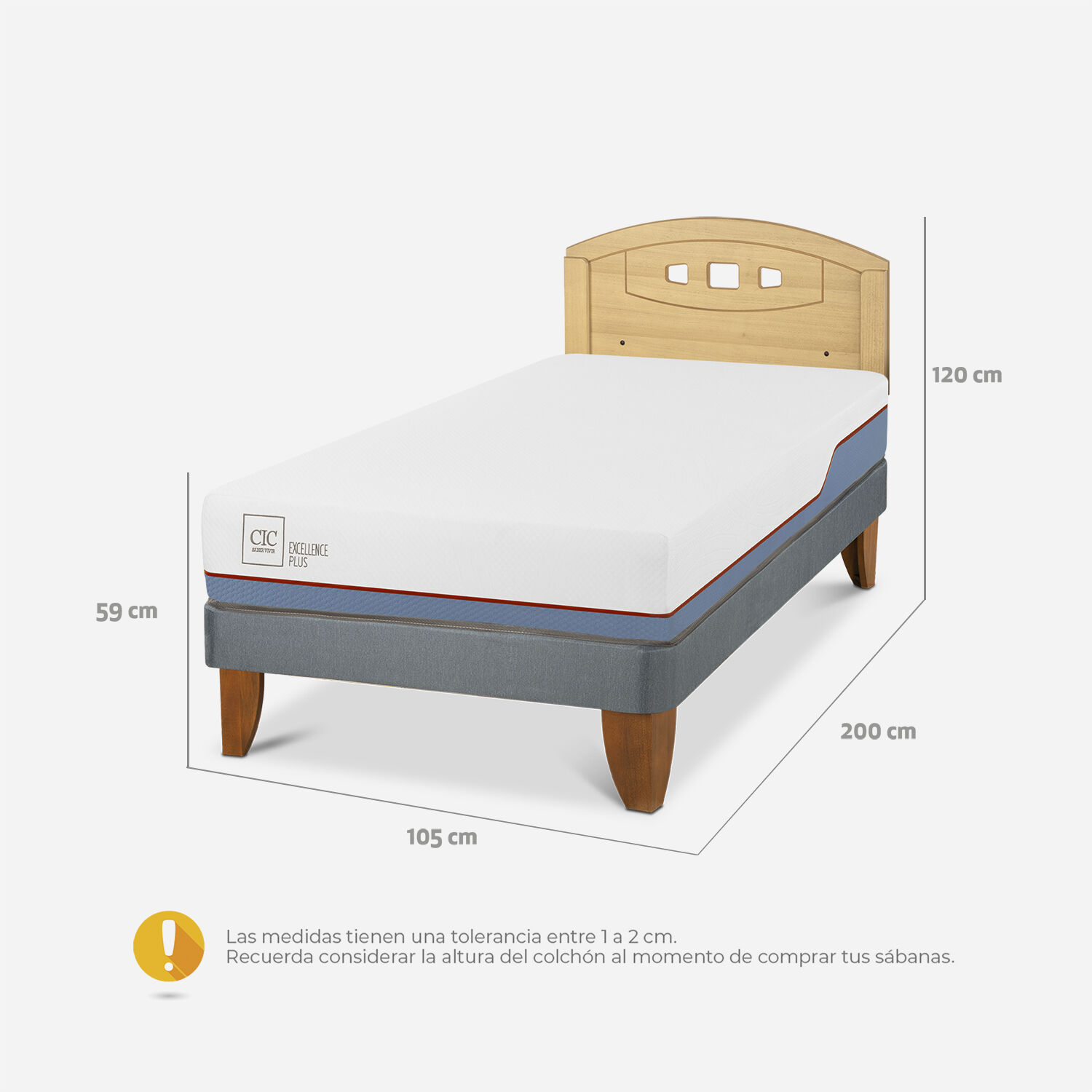 Cama Europea 1,5 Plazas Excellence Plus + Respaldo Gales Mostaza