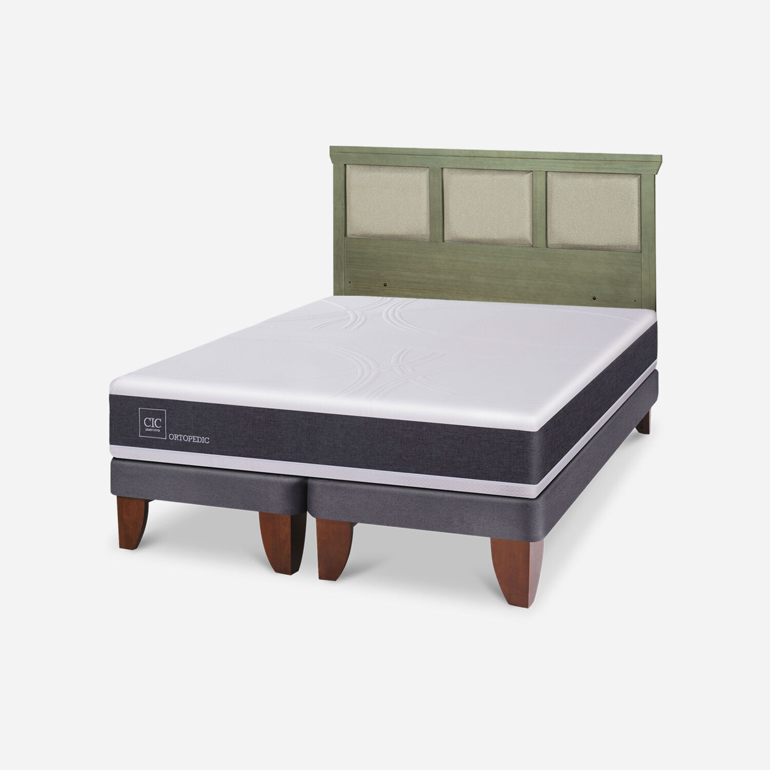Cama Europea 2 Plazas Ortopedic Base Dividida + Respaldo Torino Olivo
