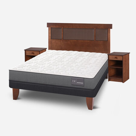 Cama Europea 2 Plazas Anatomic Base Normal + Set Dubl&iacute;n Caramel