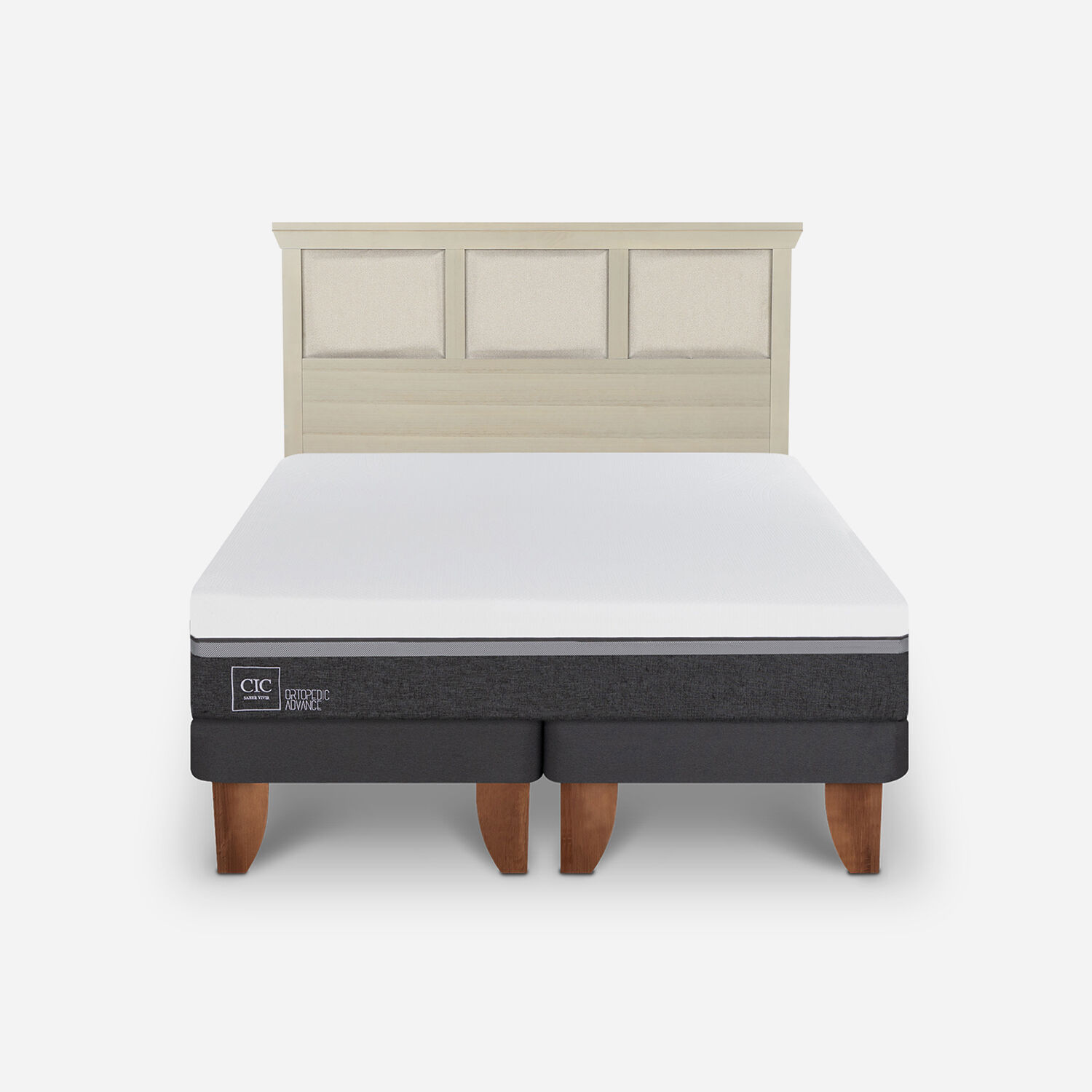 Cama Europea 2 Plazas Ortopedic Advance Base Dividida + Respaldo Torino Alpino