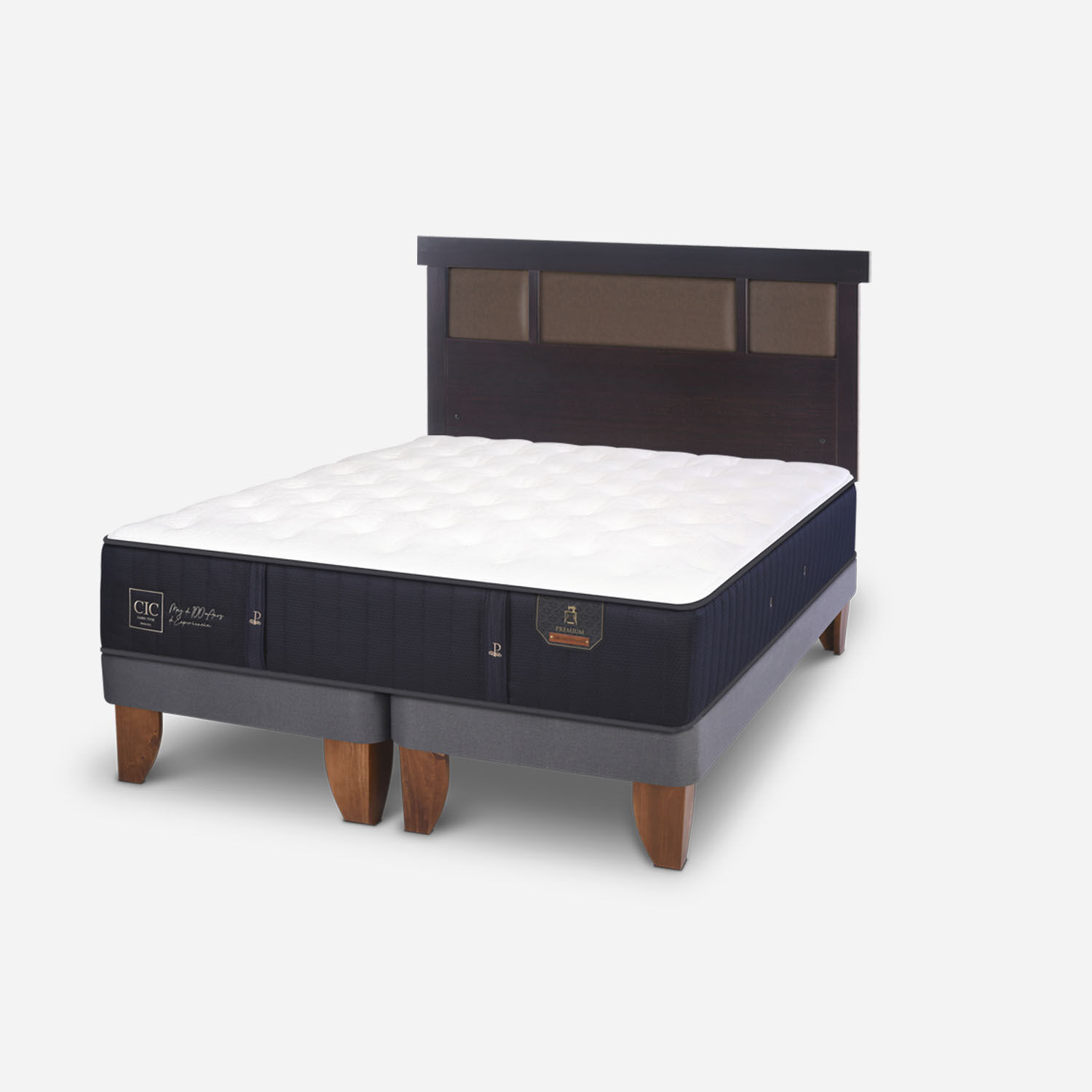 Cama Europea 2 Plazas Premium Base Dividida + Respaldo Dubl&iacute;n Chocolate