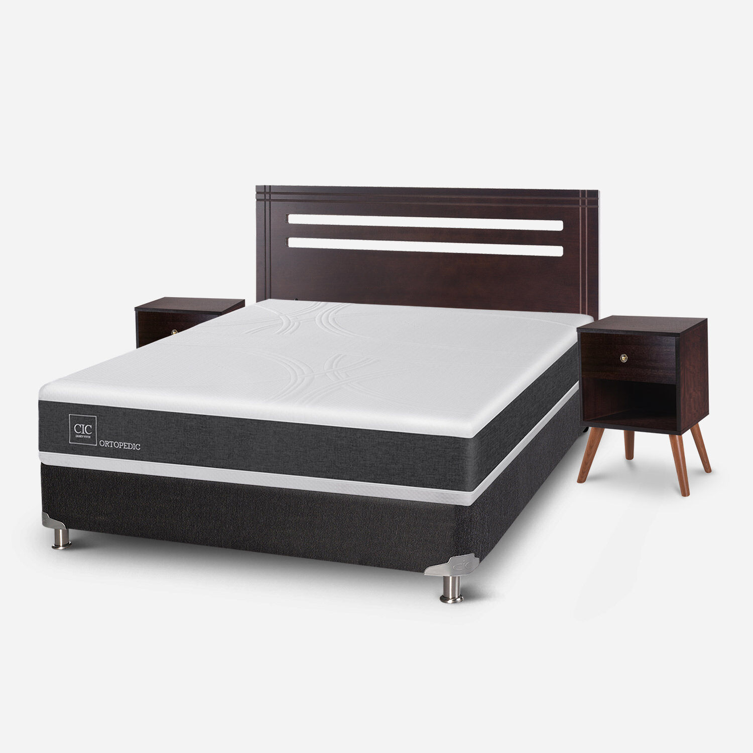 Box Spring 2 Plazas Ortopedic Base Normal 5 Zonas + Set M&uacute;nich Chocolate
