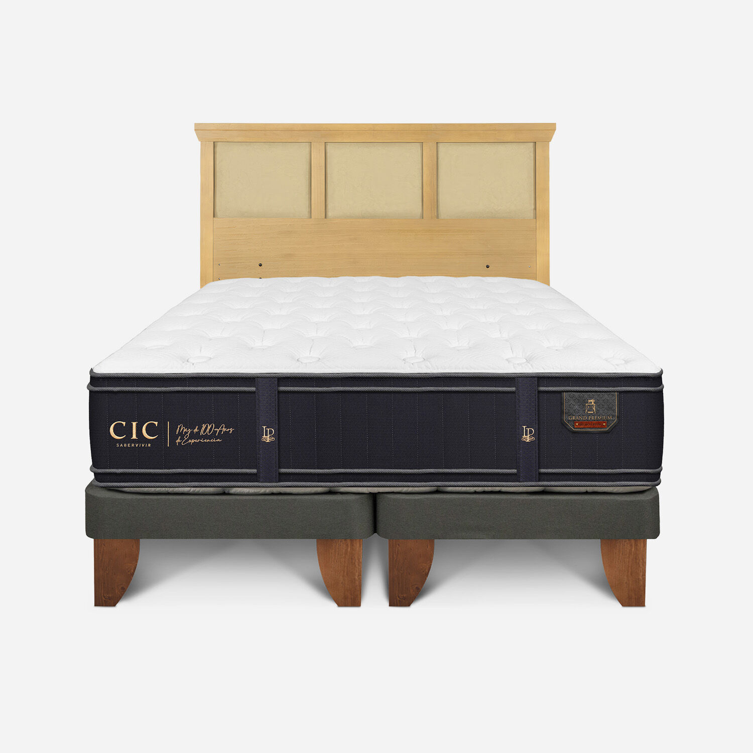 Cama Europea King Grand Premium + Respaldo Torino Mostaza