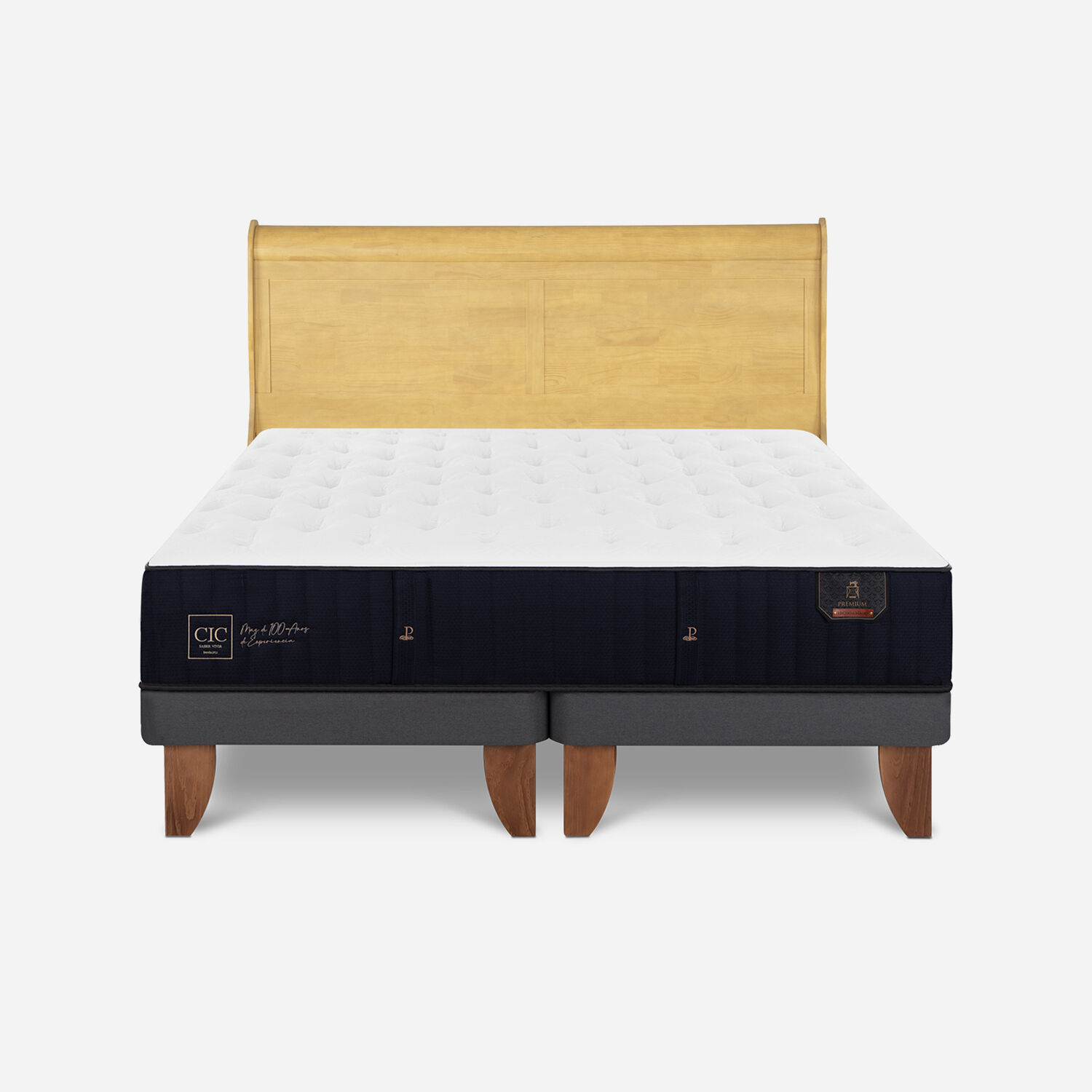 Cama Europea 2 Plazas Premium Base Dividida + Respaldo Mir&oacute; Mostaza